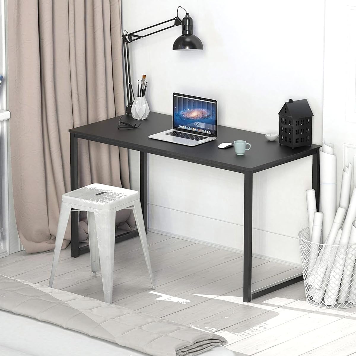 LUTEMA Computer Desk 48 Inches Black Home Office Home Computer Desk Steel Frame Powder Coated Cable - AHW Store