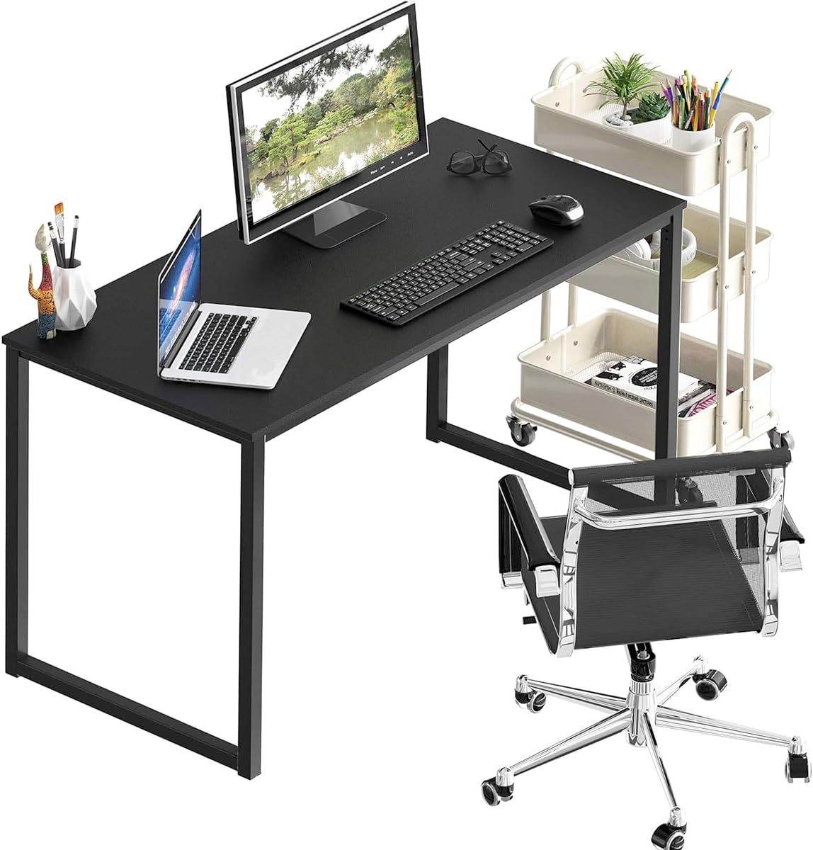 LUTEMA Computer Desk 48 Inches Black Home Office Home Computer Desk Steel Frame Powder Coated Cable - AHW Store