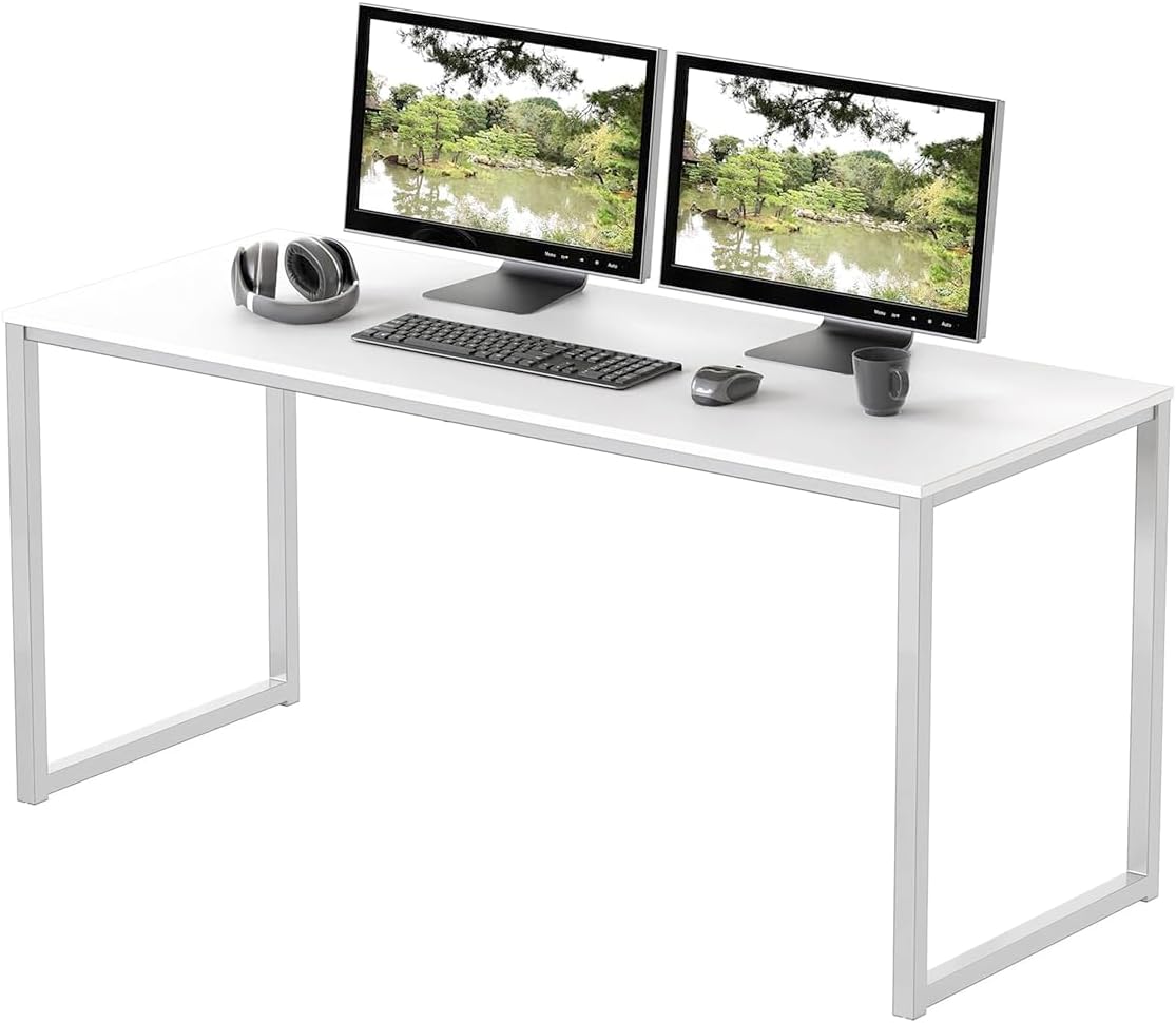 LUTEMA Computer Desk 48 Inches White Home Office Home Computer Desk Steel Frame Powder Coated Cable - AHW Store