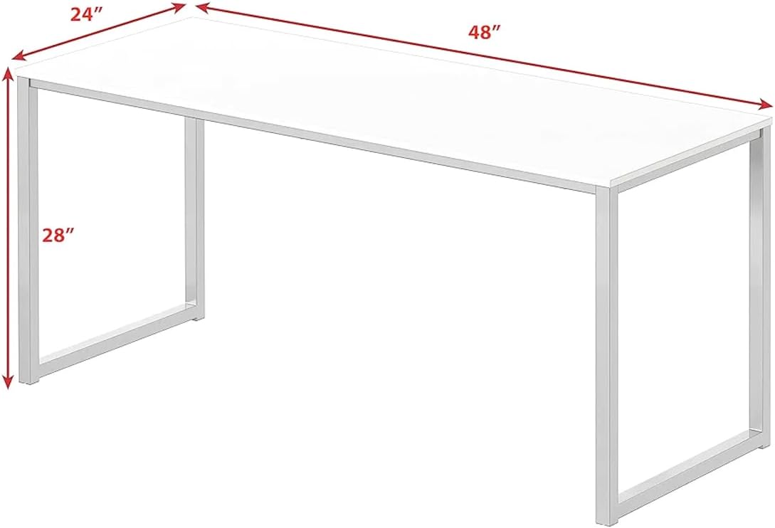 LUTEMA Computer Desk 48 Inches White Home Office Home Computer Desk Steel Frame Powder Coated Cable - AHW Store