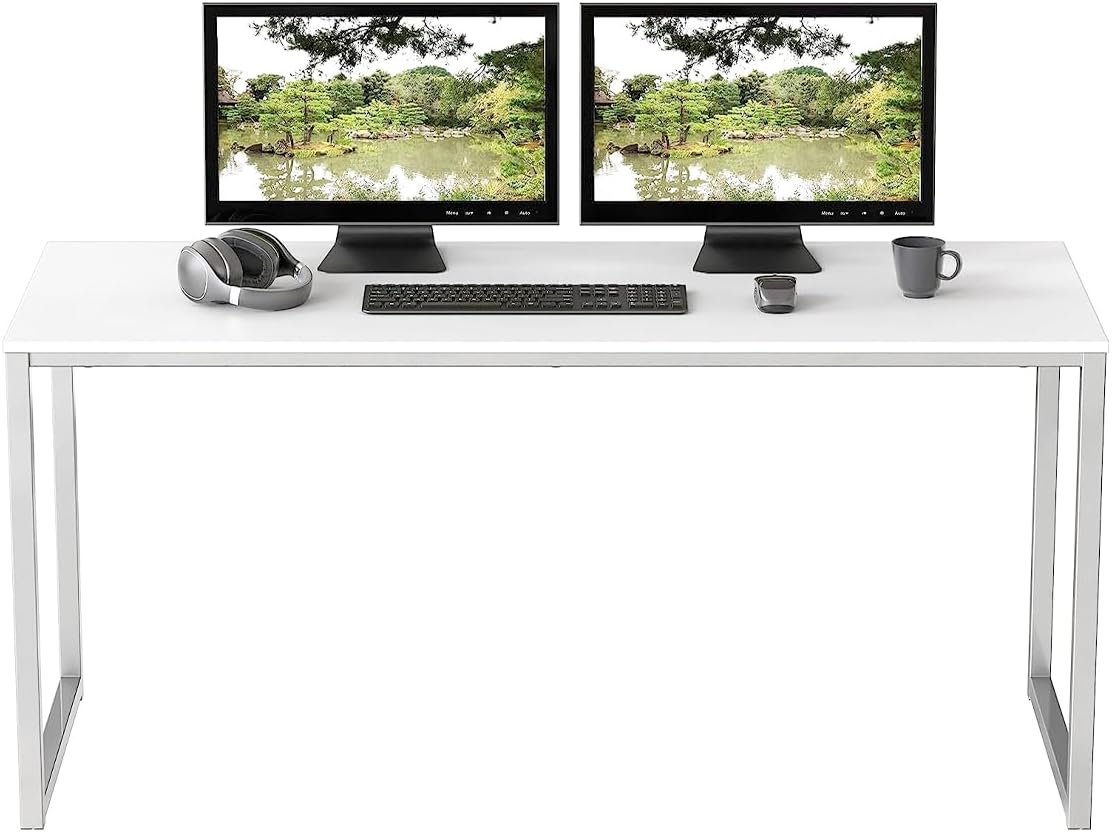 LUTEMA Computer Desk 48 Inches White Home Office Home Computer Desk Steel Frame Powder Coated Cable - AHW Store
