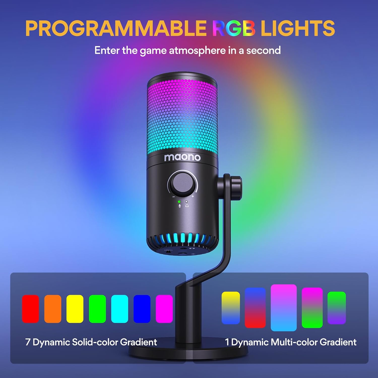 MAONO DM30 RGB Gaming USB Microphone, Programmable PC Condenser Mic with RGB Lights, Quick Mute, Gai - AHW Store