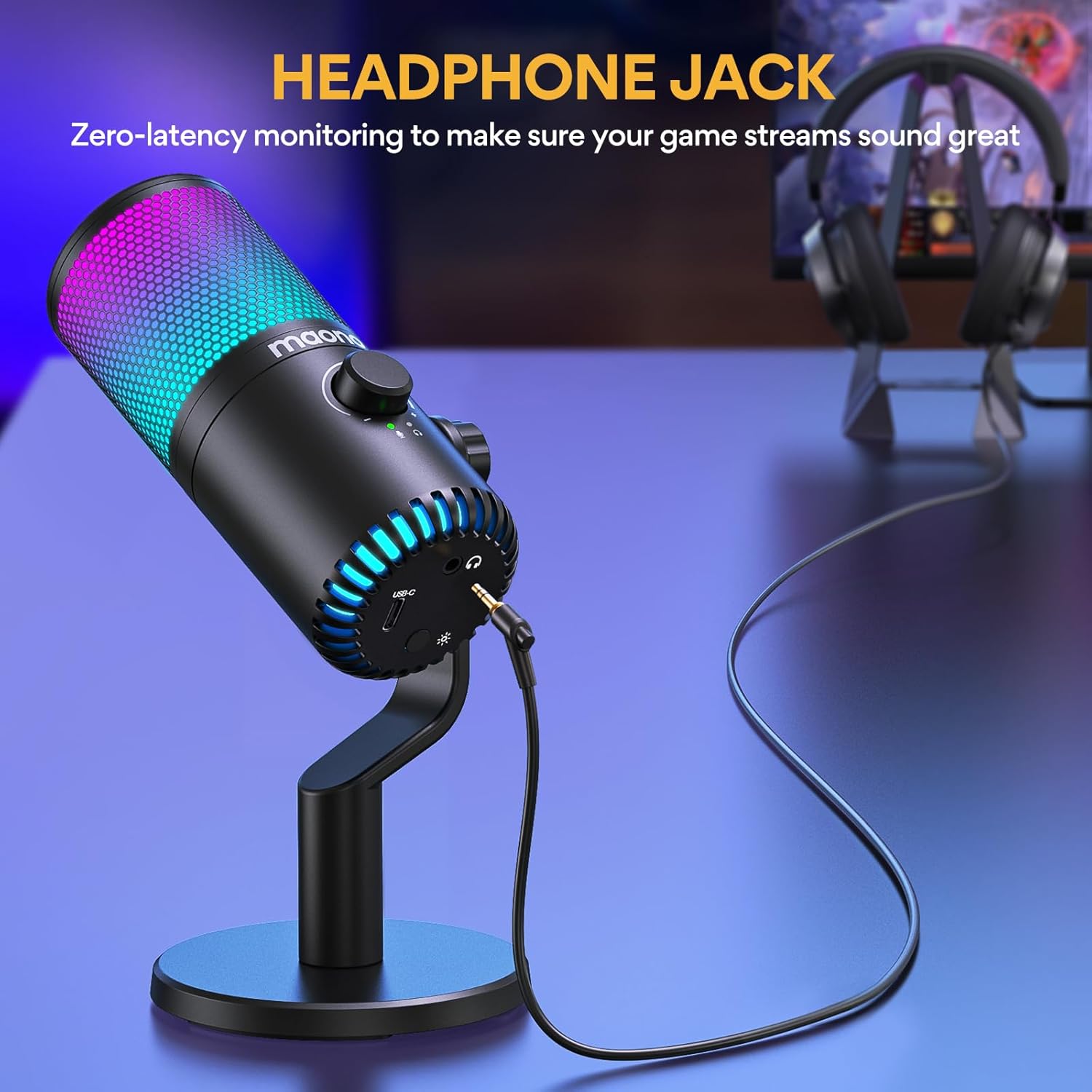 MAONO DM30 RGB Gaming USB Microphone, Programmable PC Condenser Mic with RGB Lights, Quick Mute, Gai - AHW Store