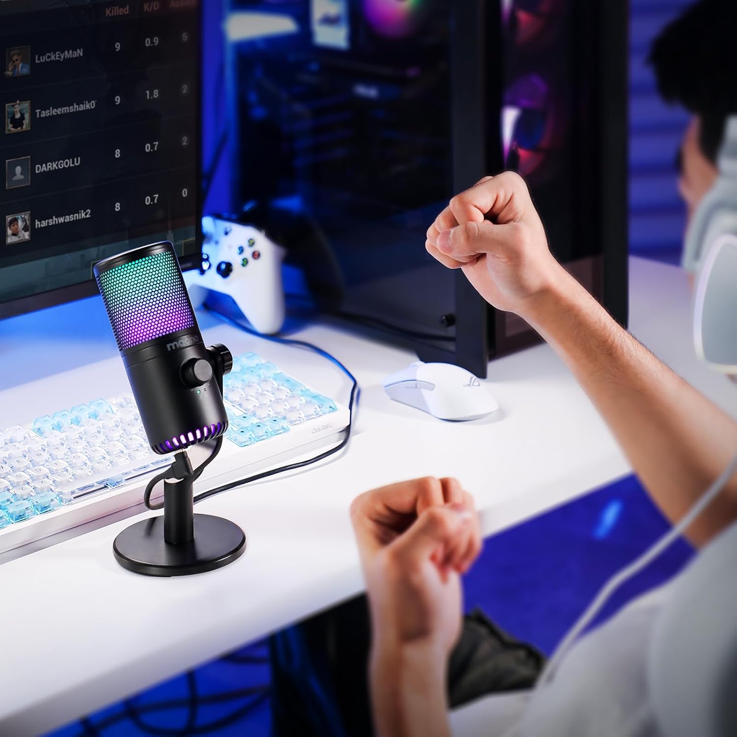 MAONO DM30 RGB Gaming USB Microphone, Programmable PC Condenser Mic with RGB Lights, Quick Mute, Gai - AHW Store