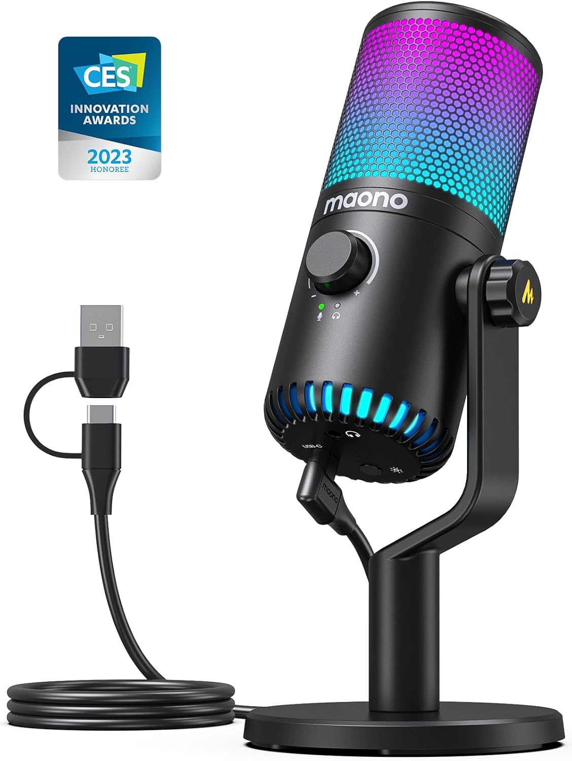 MAONO DM30 RGB Gaming USB Microphone, Programmable PC Condenser Mic with RGB Lights, Quick Mute, Gai - AHW Store
