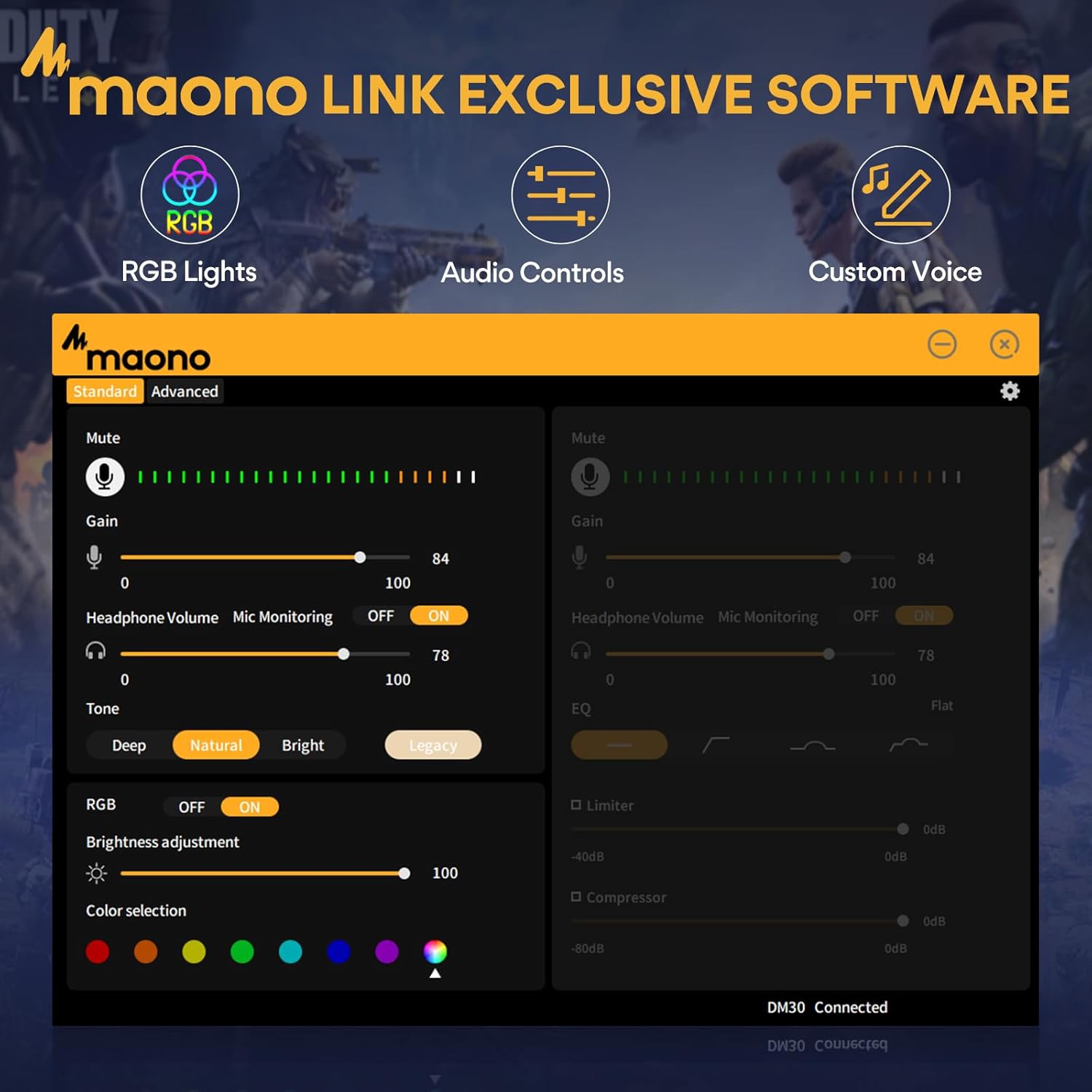 MAONO DM30 RGB Gaming USB Microphone, Programmable PC Condenser Mic with RGB Lights, Quick Mute, Gai - AHW Store