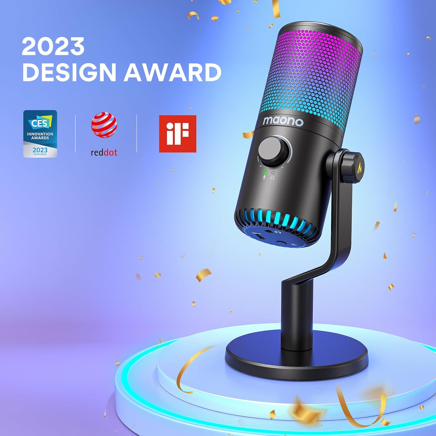 MAONO DM30 RGB Gaming USB Microphone, Programmable PC Condenser Mic with RGB Lights, Quick Mute, Gai - AHW Store