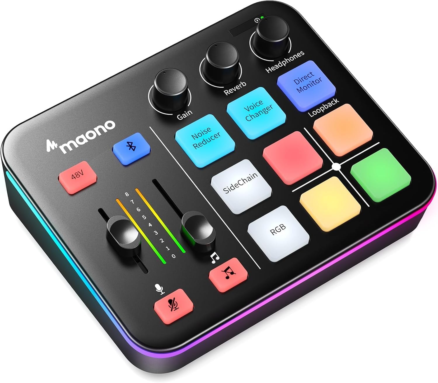 MAONO Gaming Audio Mixer, RGB PC Mixer for Streaming, XLR Interface with 48 V Phantom Power, DIY Sou - AHW Store