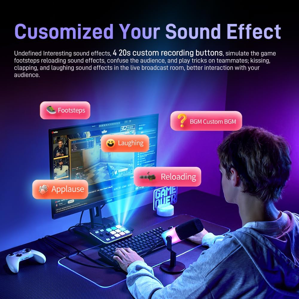 MAONO Gaming Audio Mixer, RGB PC Mixer for Streaming, XLR Interface with 48 V Phantom Power, DIY Sou - AHW Store