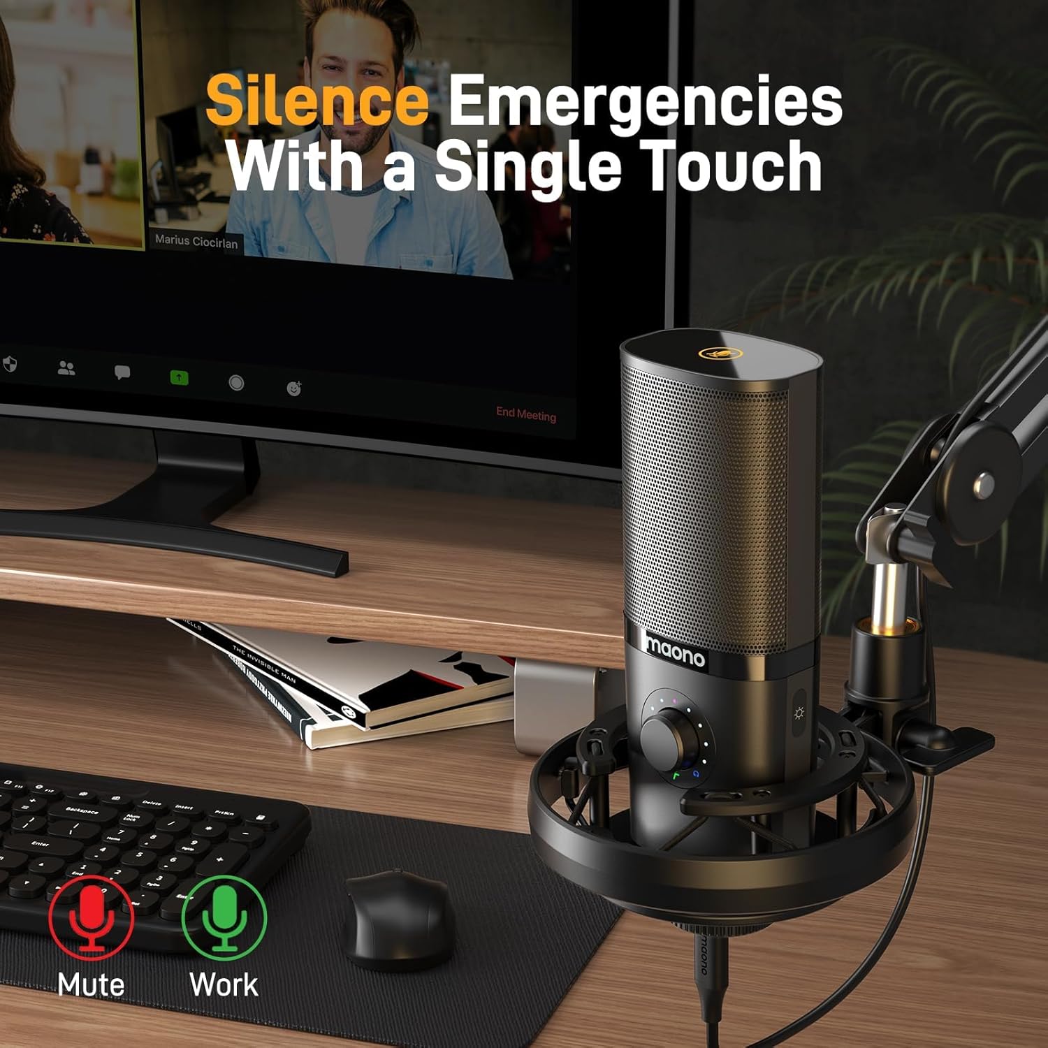 MAONO USB Condenser Microphone - Studio Mic with Shock Mount, Boom Arm, Software, Mute, Gain Knob, Vol - AHW Store