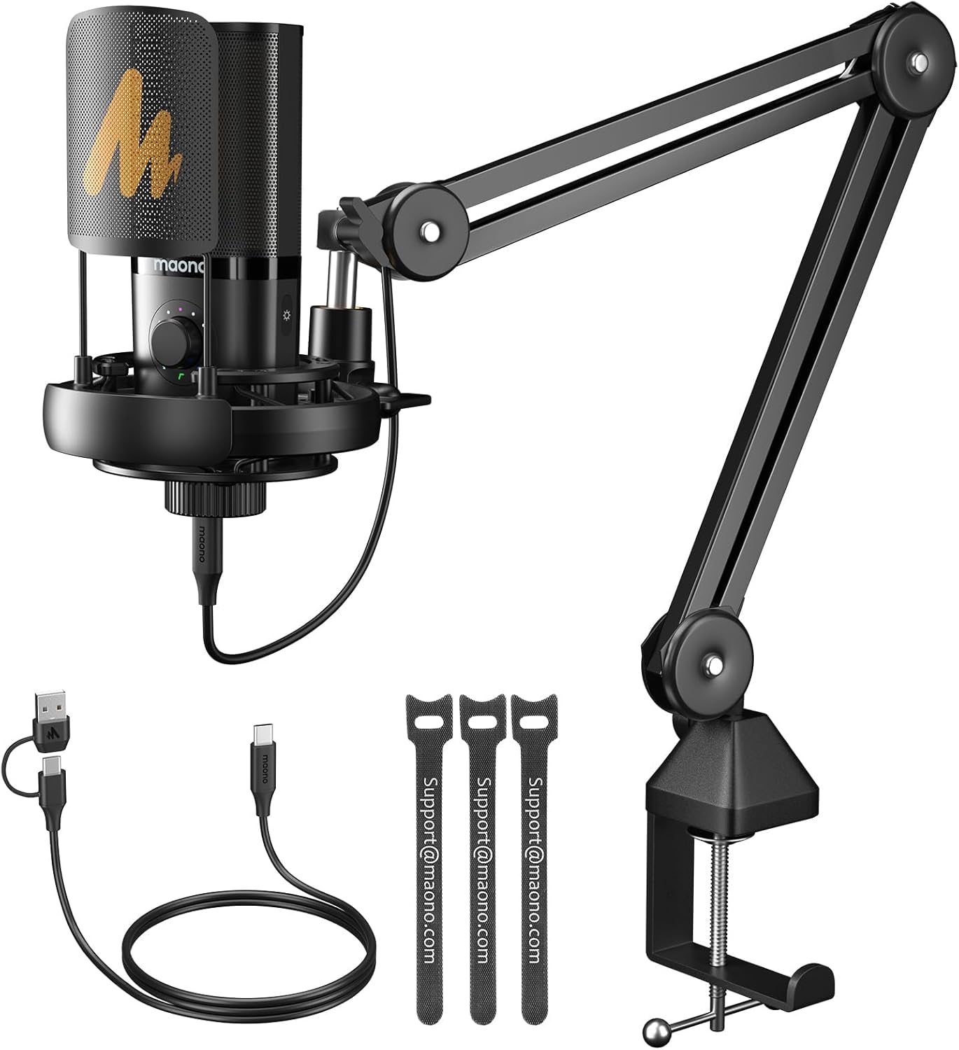 MAONO USB Condenser Microphone - Studio Mic with Shock Mount, Boom Arm, Software, Mute, Gain Knob, Vol - AHW Store