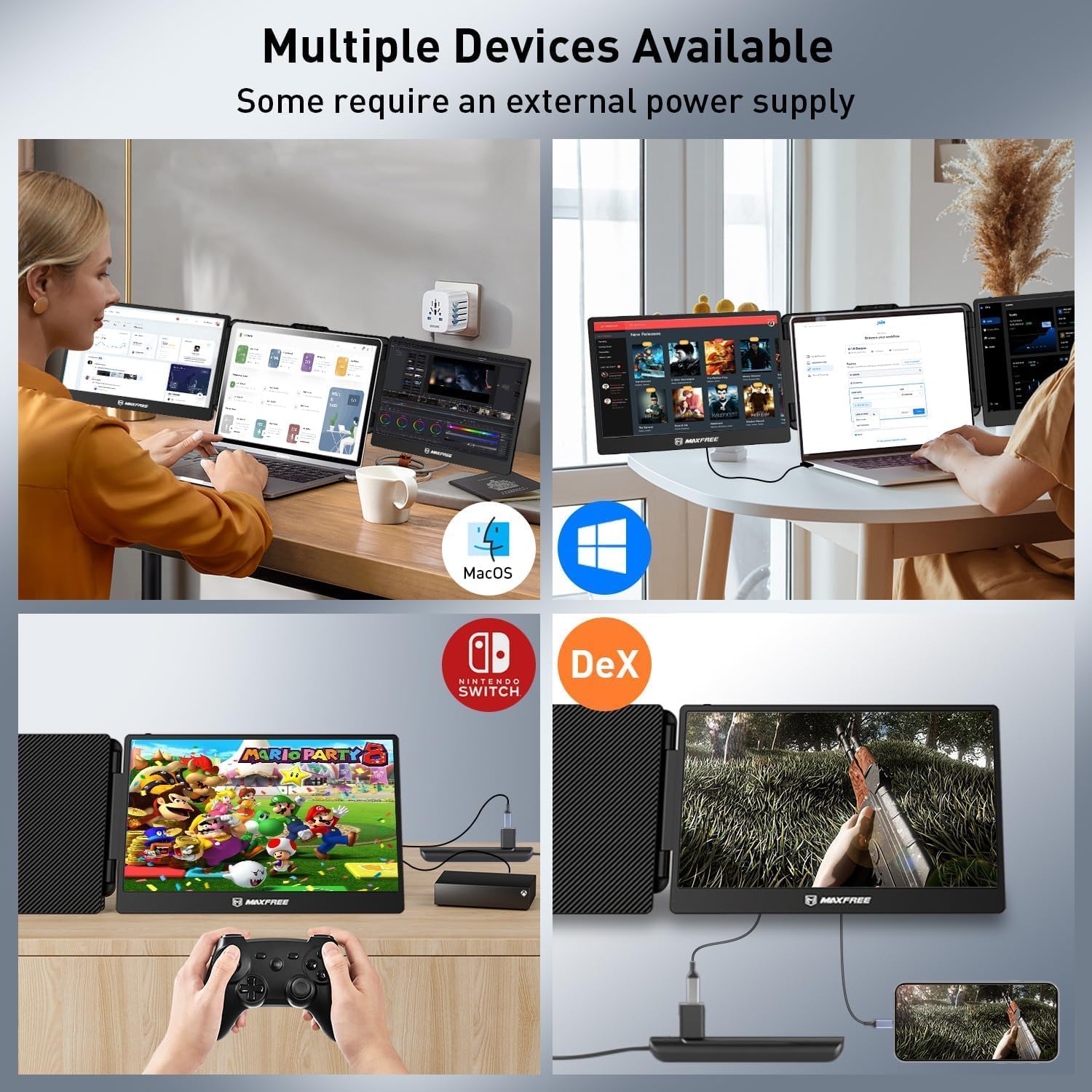 Maxfree S2 Triple Monitor for Laptop, 14 Laptop Monitor Extender Plug & Play, 1080P HD Portable Lapt - AHW Store
