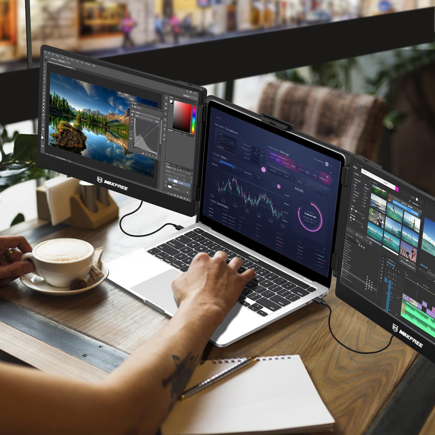Maxfree S2 Triple Monitor for Laptop, 14 Laptop Monitor Extender Plug & Play, 1080P HD Portable Lapt - AHW Store