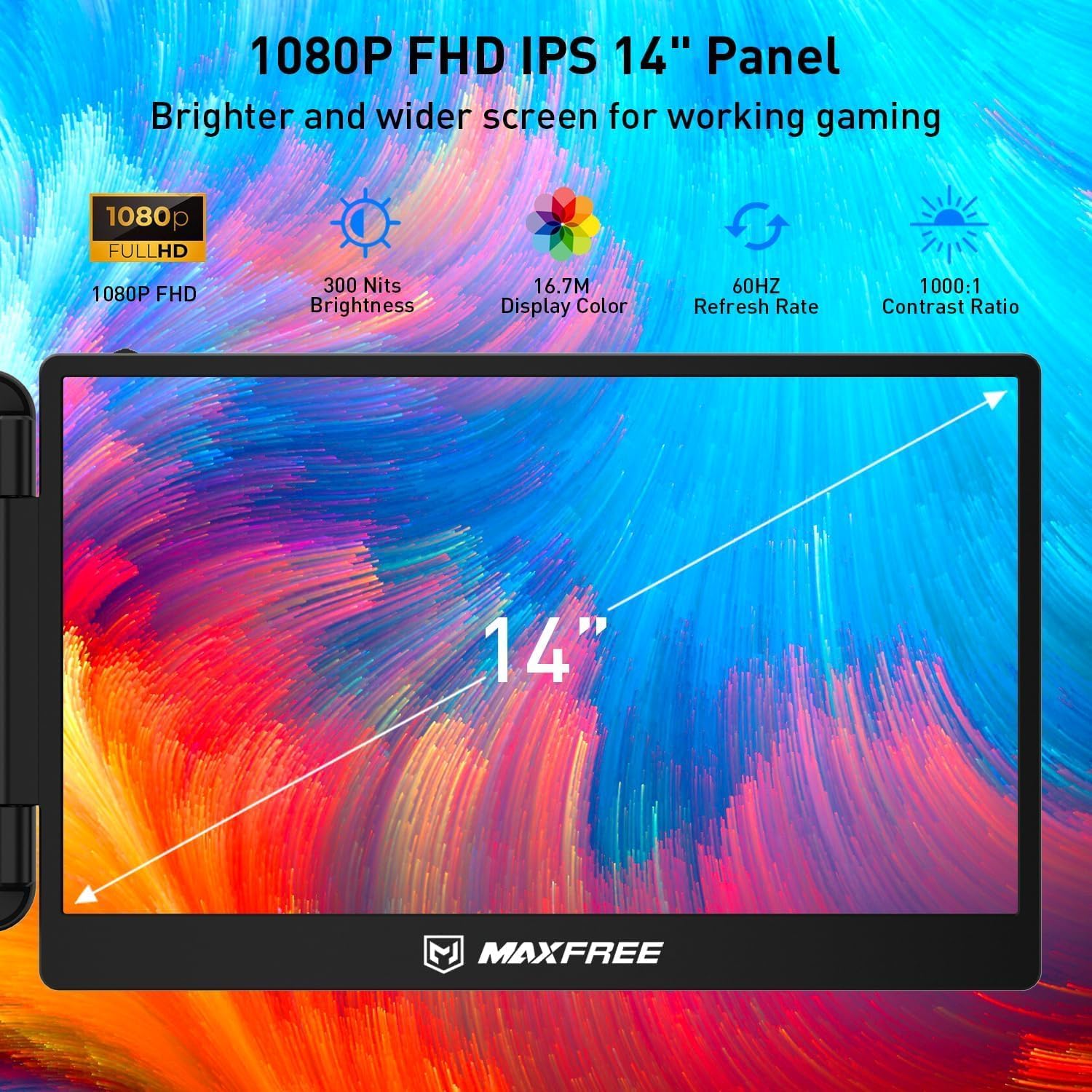 Maxfree S2 Triple Monitor for Laptop, 14 Laptop Monitor Extender Plug & Play, 1080P HD Portable Lapt - AHW Store