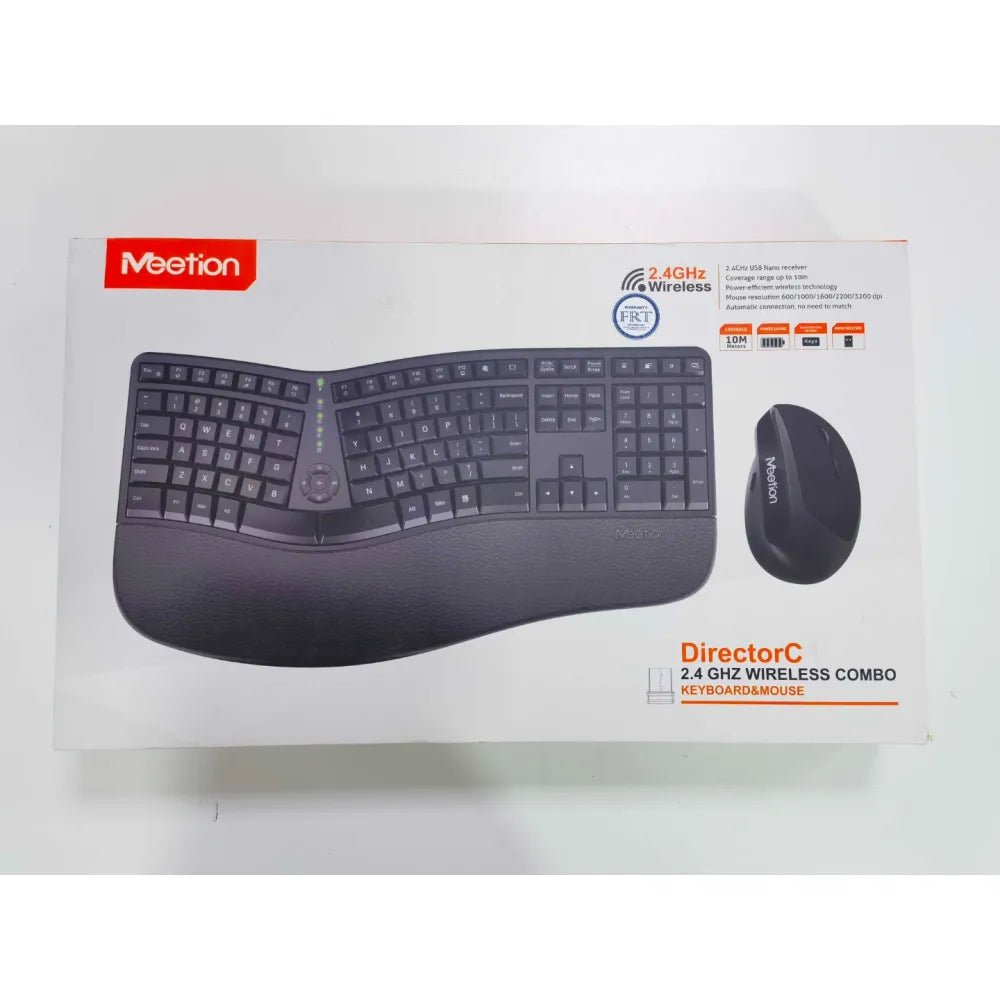 Meetion DirectorC Wireless Office Combo Keyboard and Mouse 2400 DPI 6 Buttons English / Arabic Black (Open Box) - AHW Store