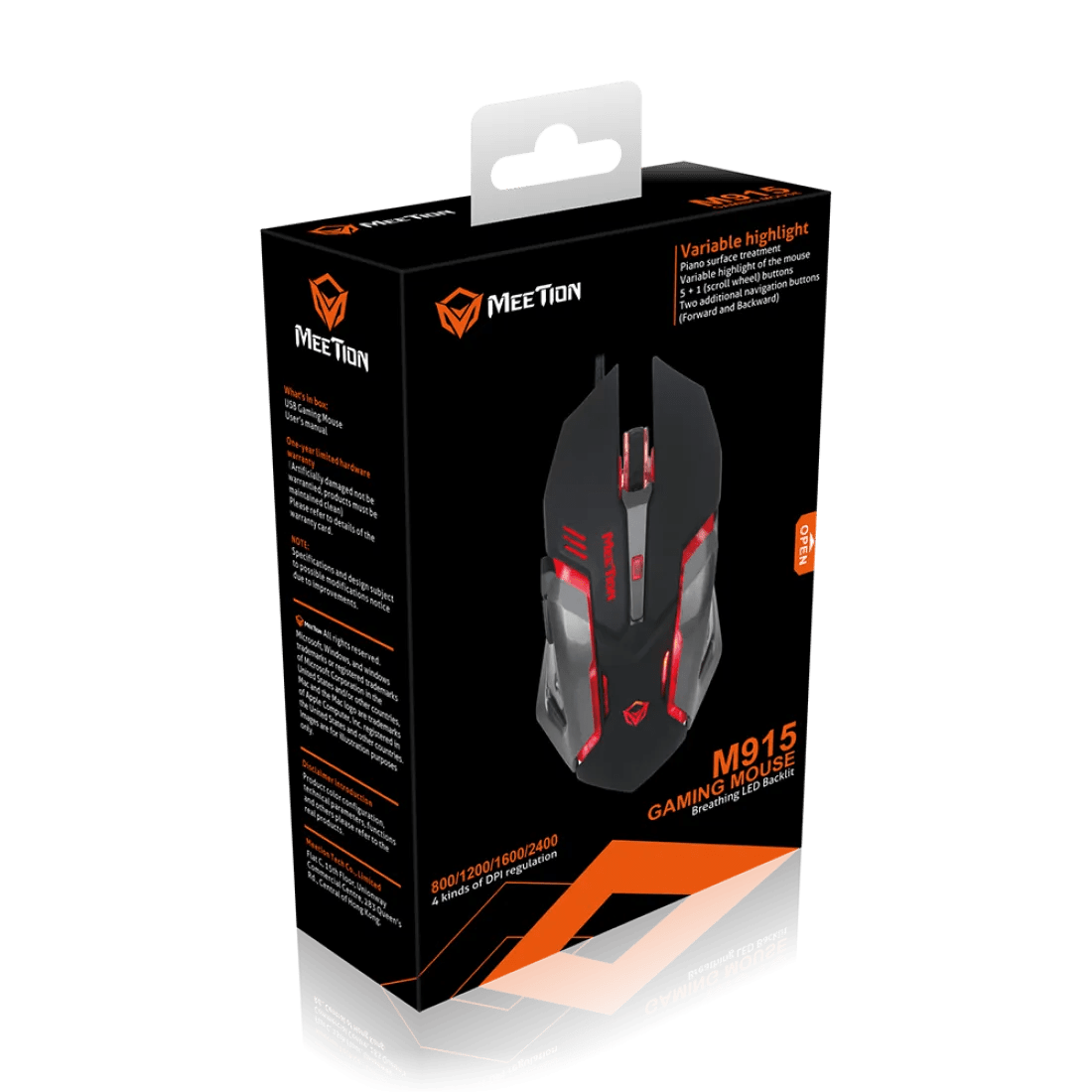 Meetion M915 Backlight Wired Gaming Mouse 2400 DPI 6 Buttons Black - AHW Store