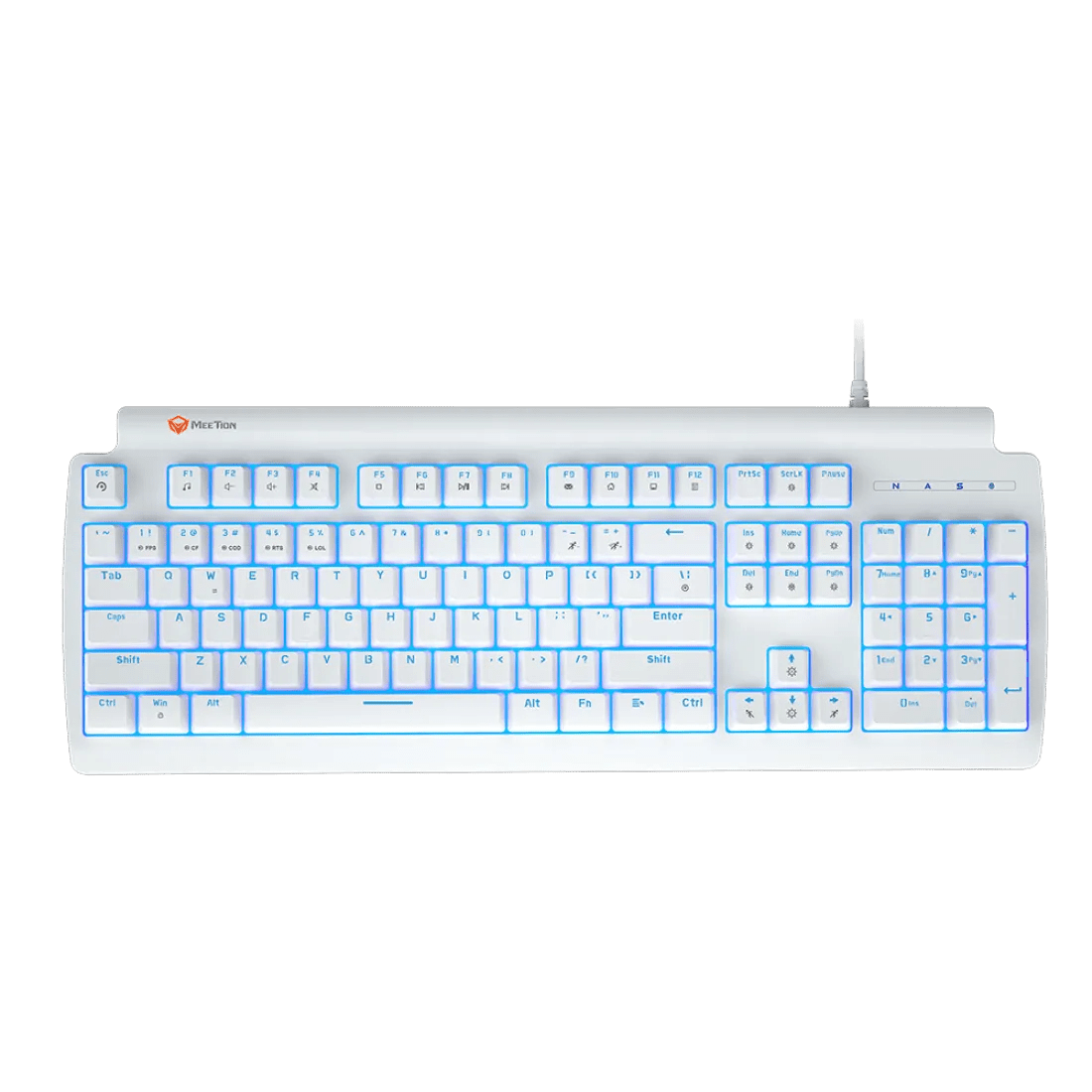 Meetion MK600MX Blue Backlight Mechanical Gaming Keyboard Blue Switch English & Arabic White - AHW Store