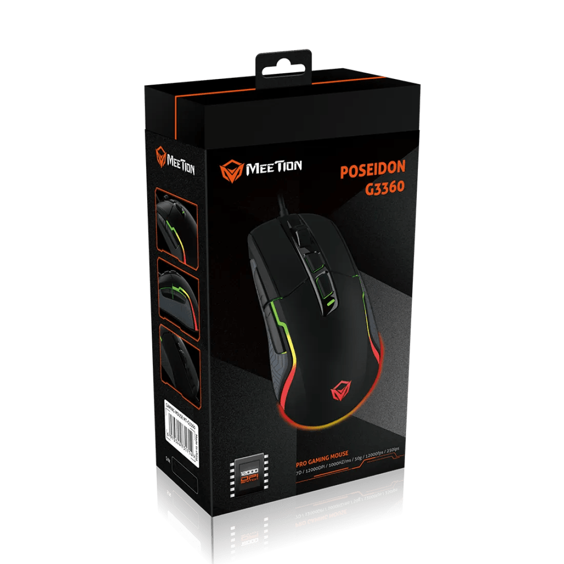 Meetion POSEIDON G3360 Programmable Wired Gaming Mouse 12000 DPI 7 Buttons Black - AHW Store