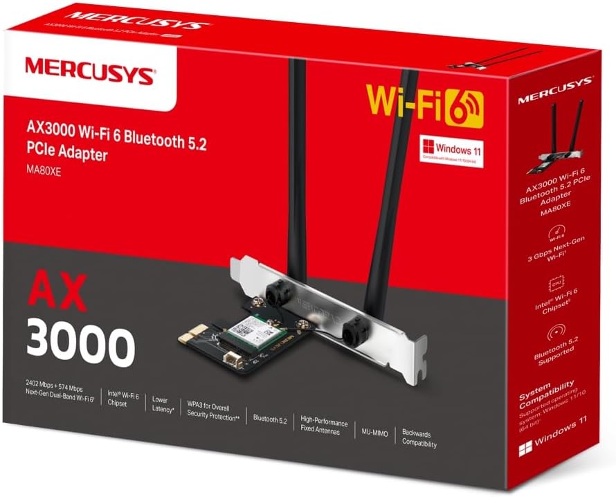 MERCUSYS TP - Link MA80XE PCIe Adapter AX3000Mbps WiFi 6 Bluetooth 5.3, Intel Wi - Fi 6 Chipset, WPA3, M - AHW Store