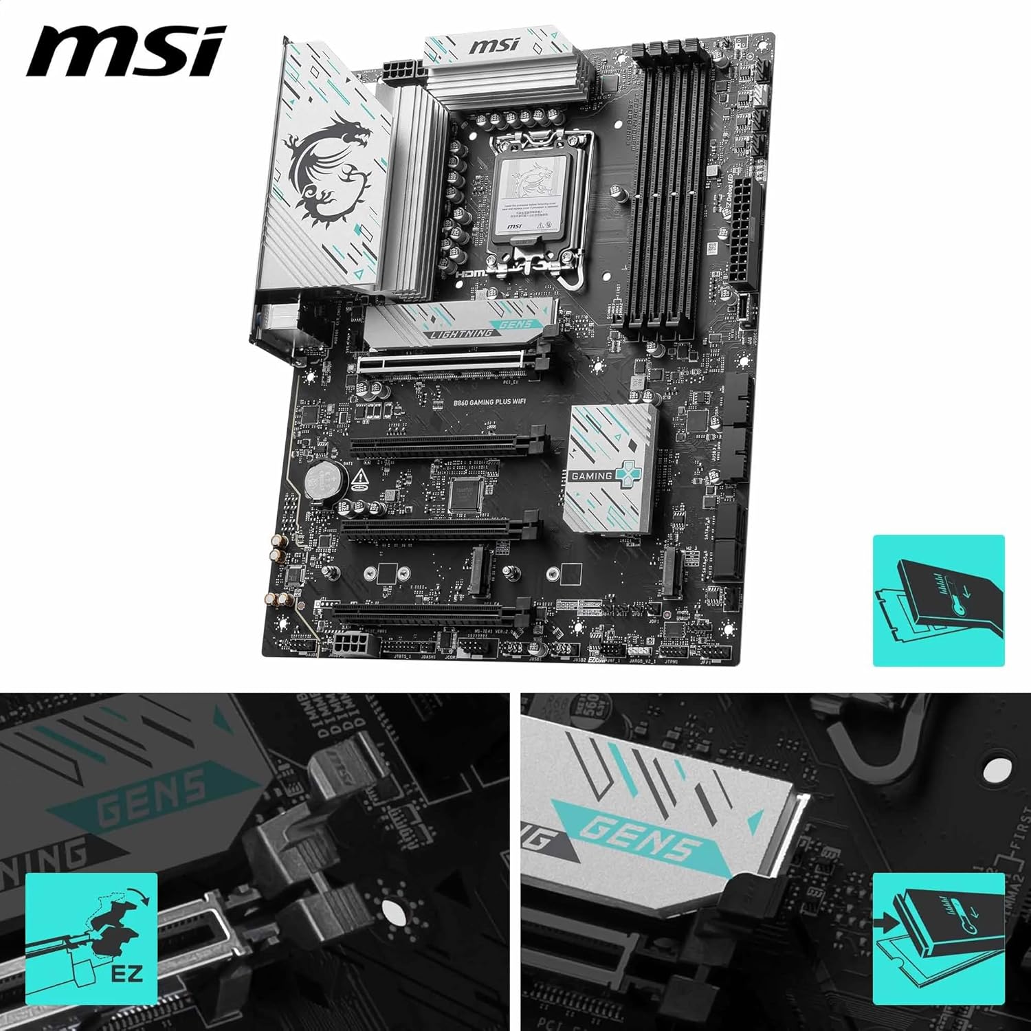 MSI B860 Gaming Plus WiFi Motherboard, ATX - Supports Intel Core Ultra Processors (Series 2), LGA 18 - AHW Store