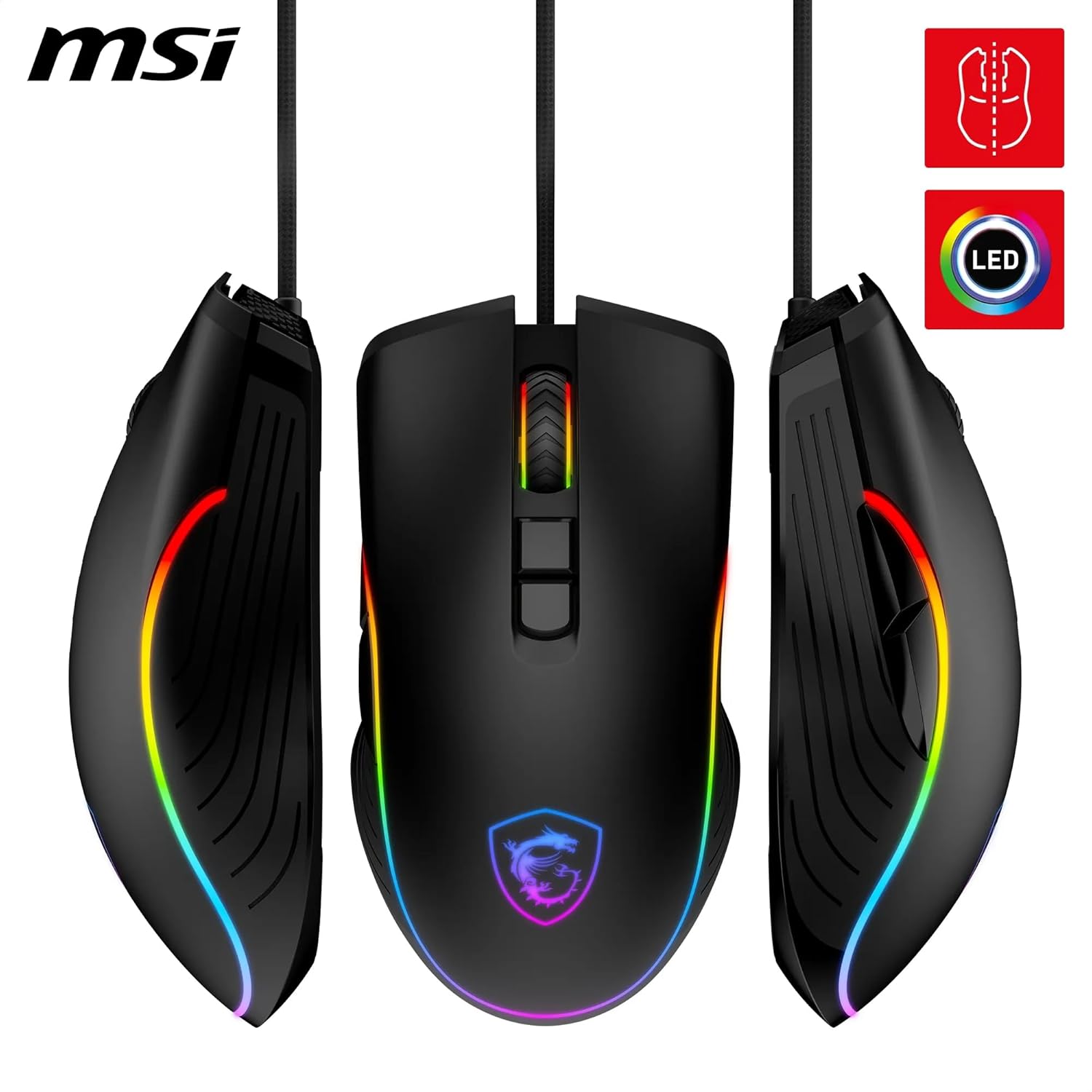 MSI FORGE GM300 RGB Wire Gaming Mouse 7200 DPI 7 Buttons Black - AHW Store