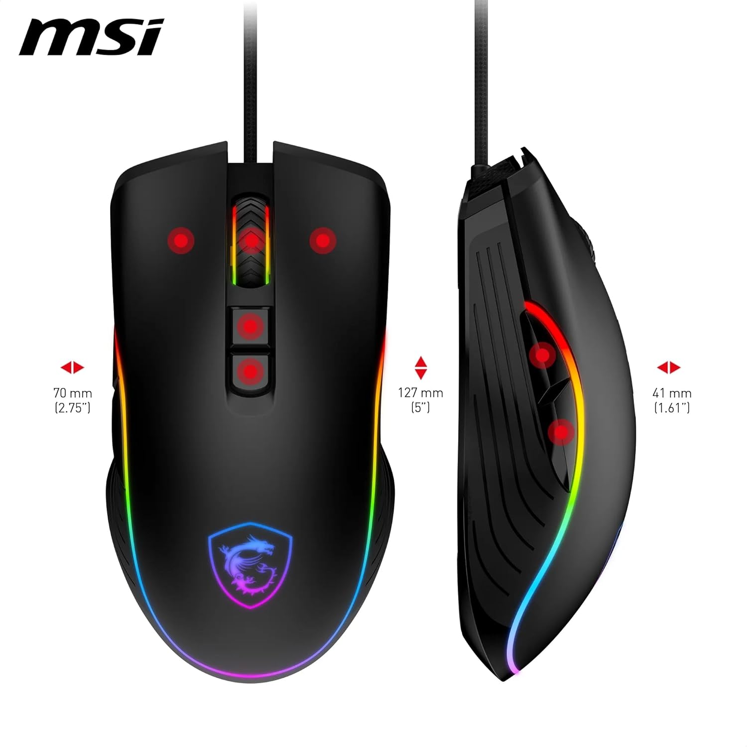 MSI FORGE GM300 RGB Wire Gaming Mouse 7200 DPI 7 Buttons Black - AHW Store