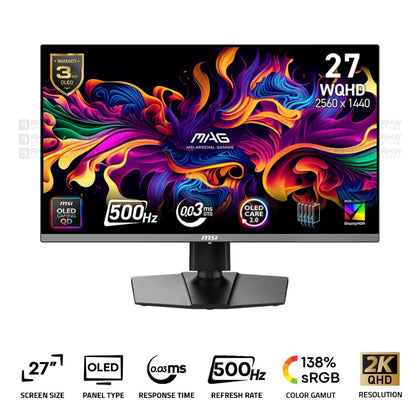 MSI MAG 272QP QD - OLED X50 Gaming Monitor 27 Inch OLED 2K 500Hz 0.03ms GTG Black - AHW Store