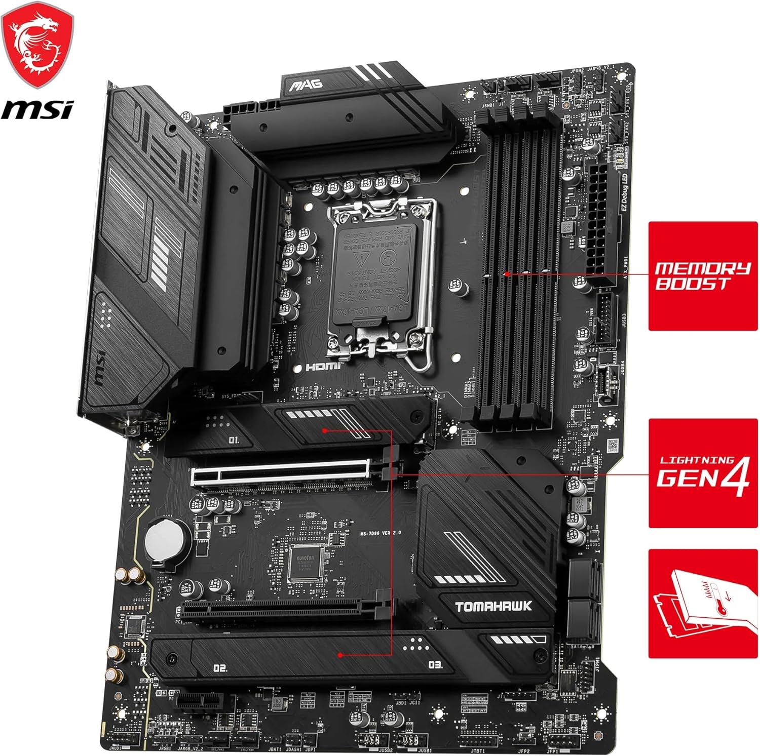 MSI MAG B760 TOMAHAWK WIFI DDR4 LGA1700 ATX Motherboard, Intel B760 Chipset, 4x DDR4, 128GB Max Memo - AHW Store