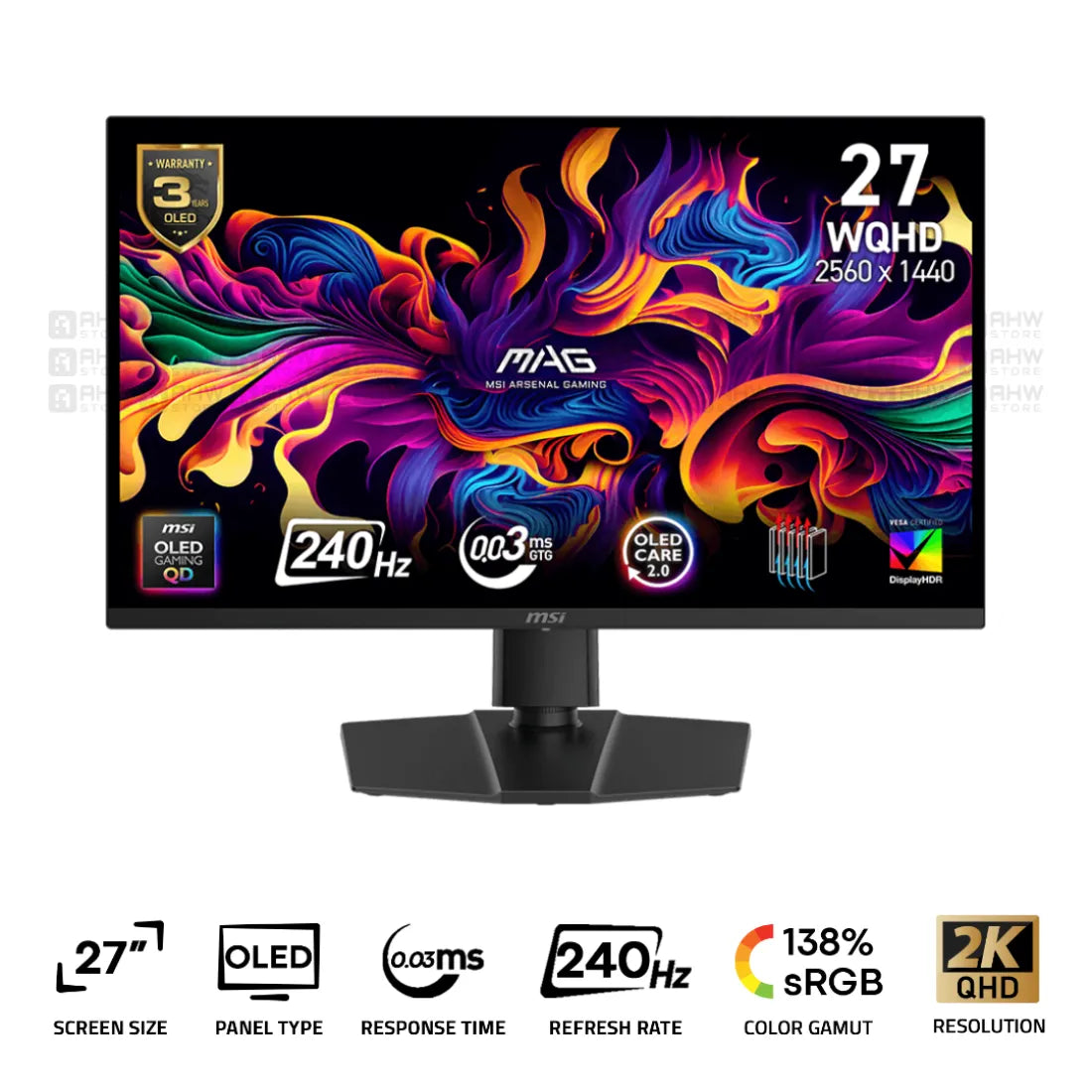 MSI MAG 273QP QD-OLED X24 Gaming Monitor 27 Inch OLED 2K 240Hz 0.03ms Black