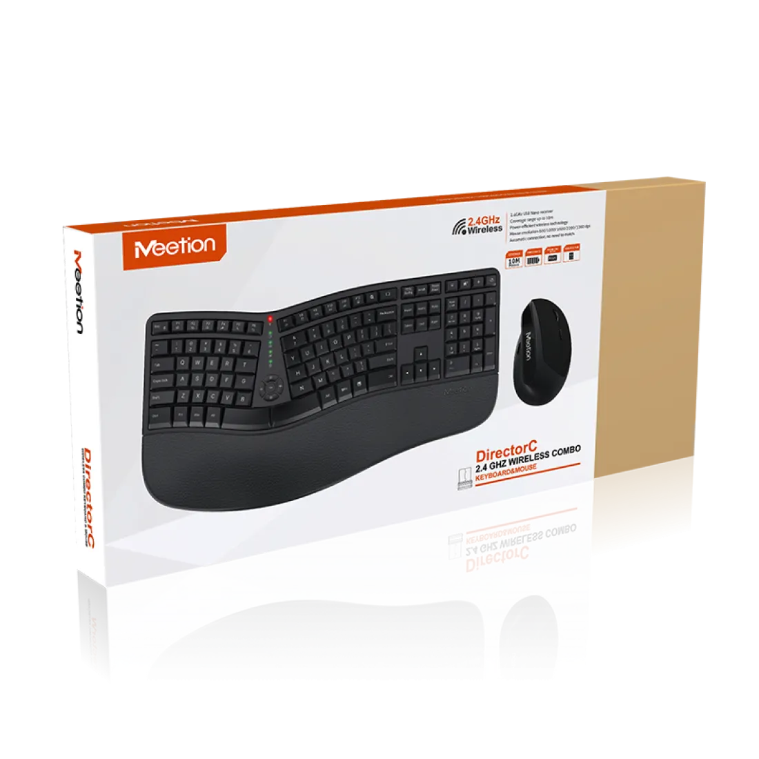 Meetion DirectorC Wireless Office Combo Keyboard and Mouse 2400 DPI 6 Buttons English / Arabic Black (Open Box)