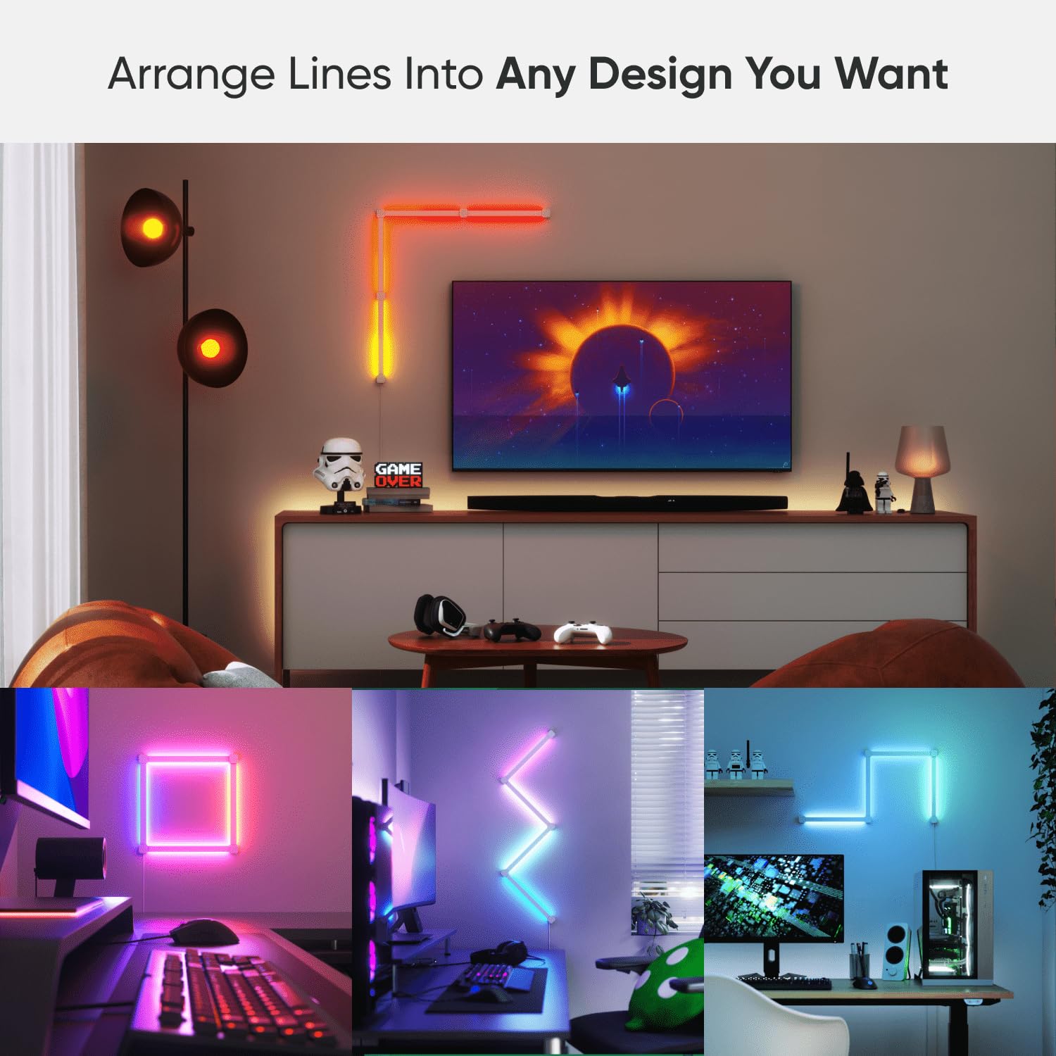 Nanoleaf Lines 90 Degree Squared WiFi Smart RGBW 16M+ Color LED Dimmable Gaming and Home Decor Wall - AHW Store