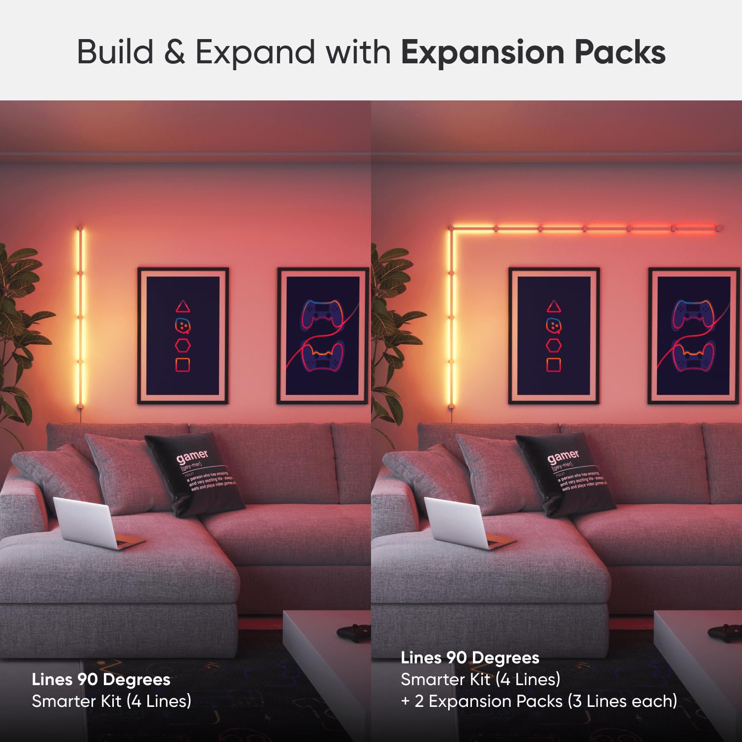 Nanoleaf Lines 90 Degree Squared WiFi Smart RGBW 16M+ Color LED Dimmable Gaming and Home Decor Wall - AHW Store