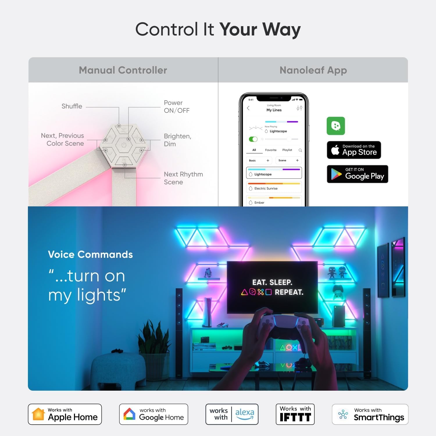 Nanoleaf Lines Smart LED Wall Lights, Music & Screen Sync RGBW Light Bar with 16M+ Color, WiFi Wall - AHW Store