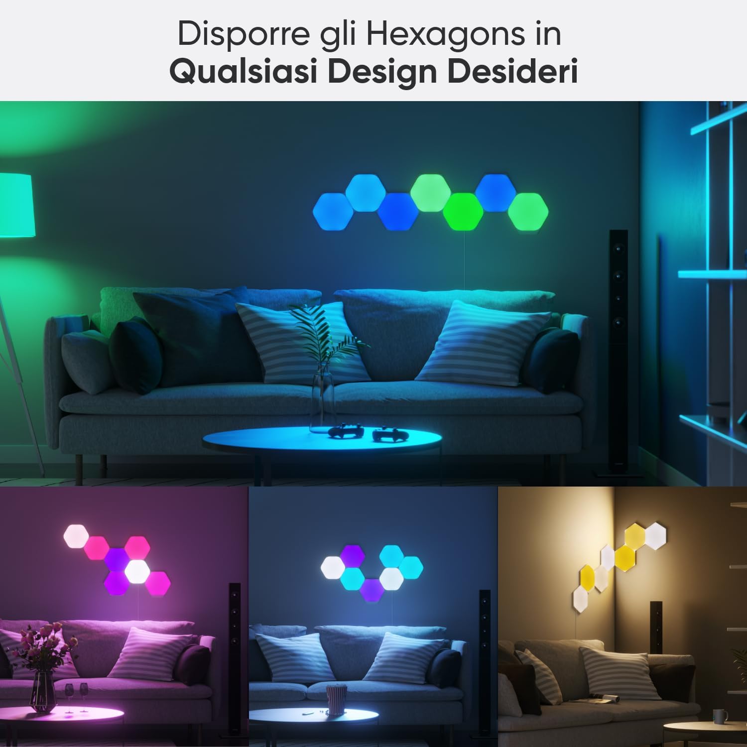 Nanoleaf Shapes Hexagons Starter Kit of 9 RGBW LED Luminous Hexagons, Modular Interior Wall Sconces, - AHW Store