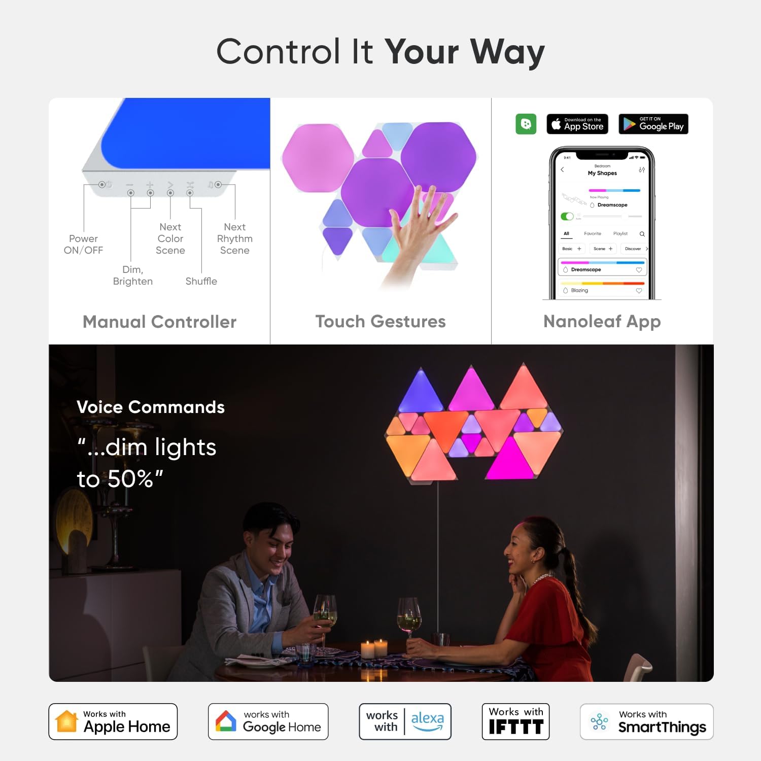 Nanoleaf Shapes Mini Triangles WiFi and Thread Smart RGBW 16M+ Color LED Dimmable Gaming and Home De - AHW Store