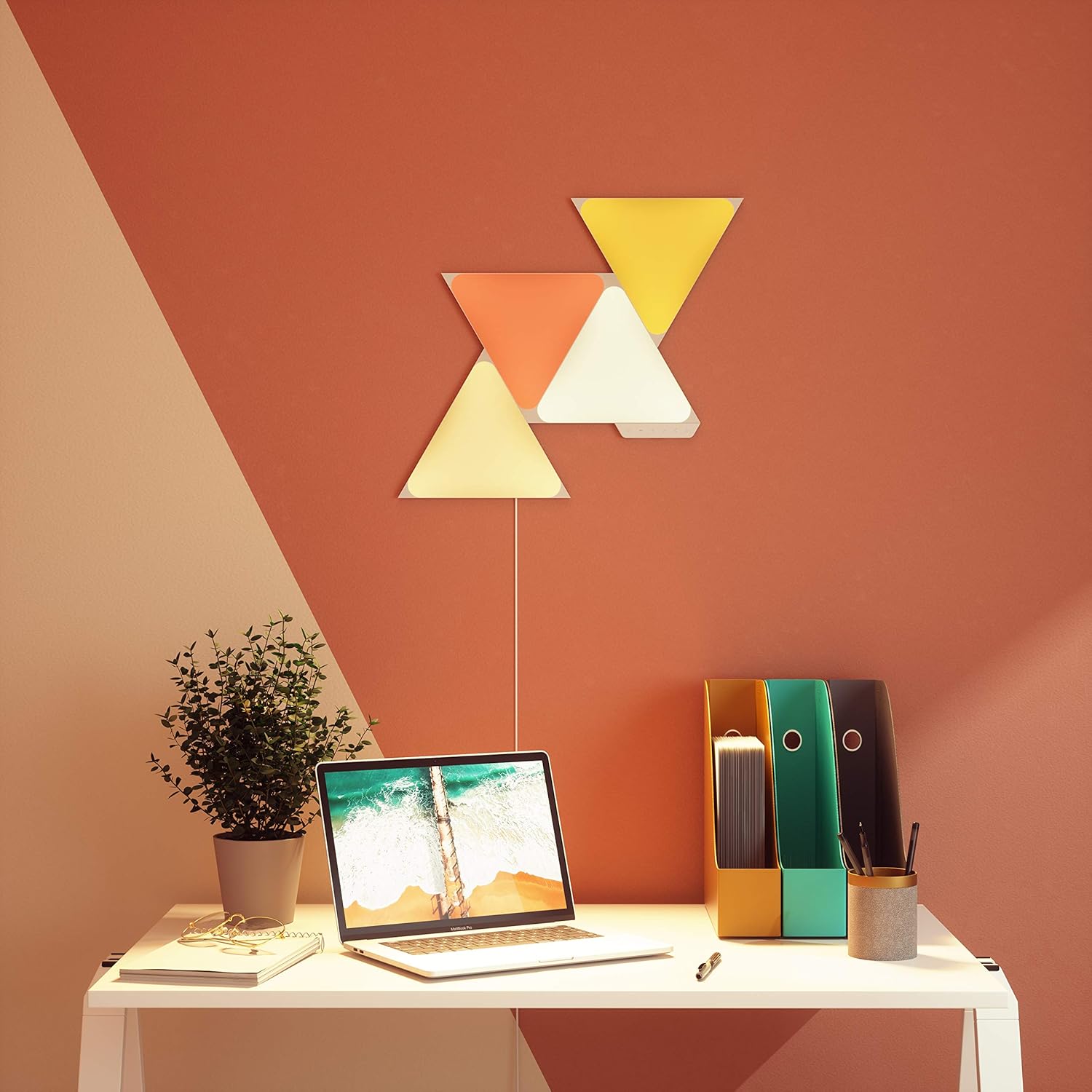 Nanoleaf Shapes Triangle Starter Kit, 4 Bright Triangles LED RGBW Smart, Modular Indoor Wall Light, - AHW Store