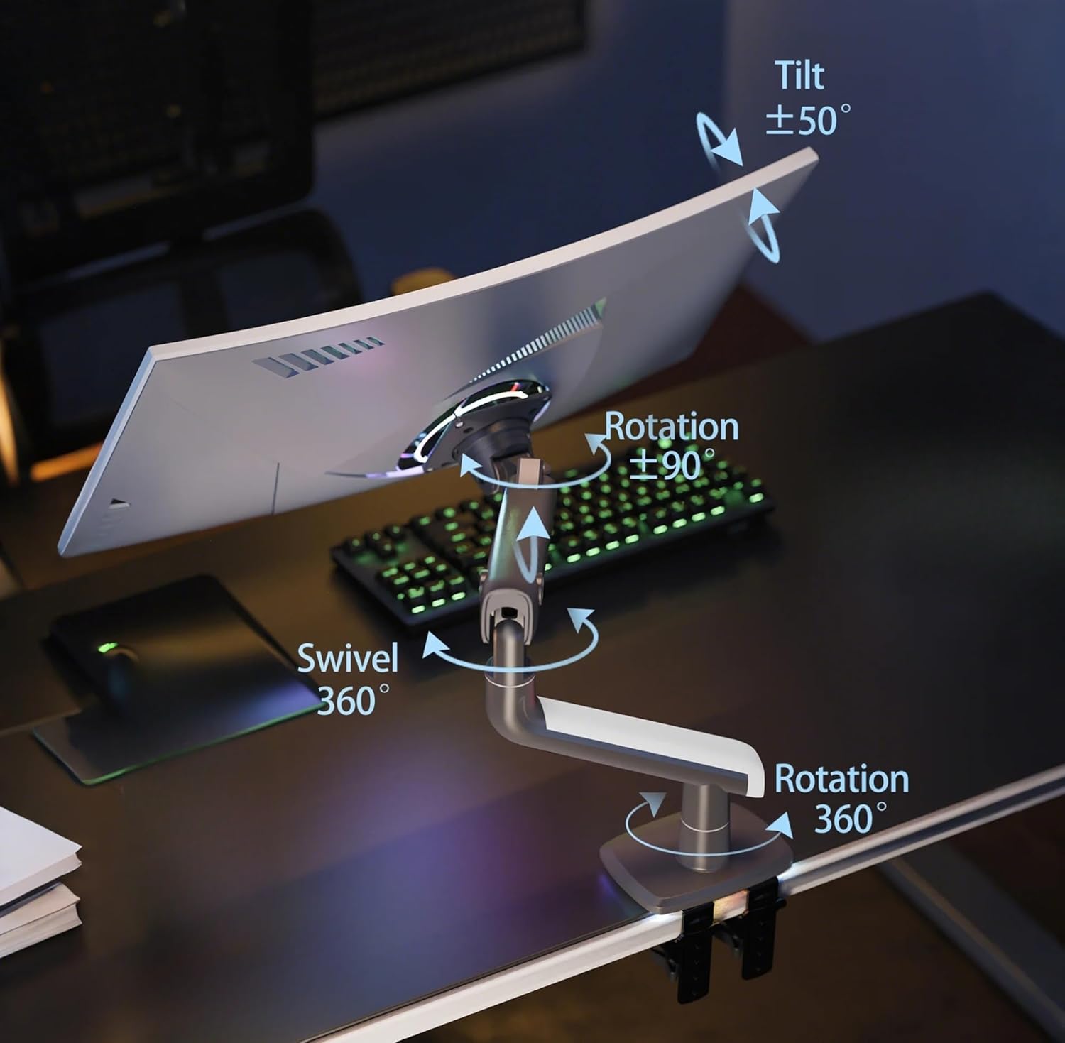 NB Ergonomic Gaming Monitor Arm for Flat/Ultrawide/Curved Monitors 27 to 50 inch, Heavy Duty Monitor - AHW Store