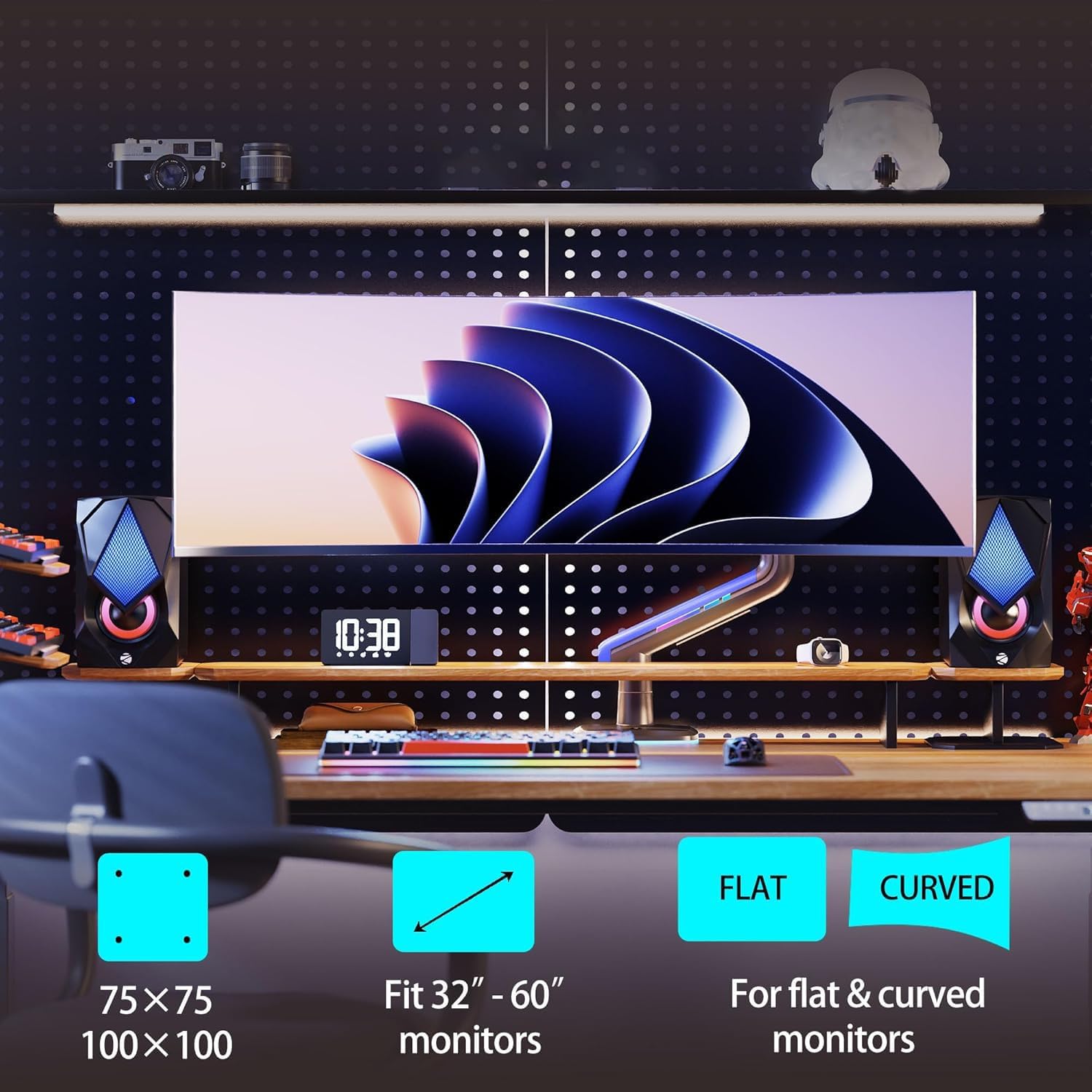 NB Ergonomic RGB Monitor Arm for 32 to 60 inch Ultrawide Curved Computer Screen, Heavy Duty Monitor - AHW Store