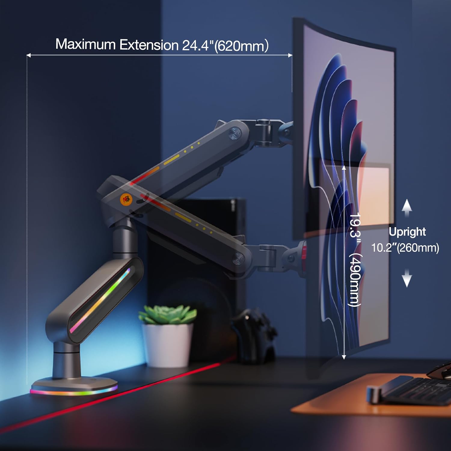 NB Ergonomic Ultrawide Monitor Arm for Max 60 Inch Flat Curved Monitors, Monitor Stand for 32 34 49 - AHW Store