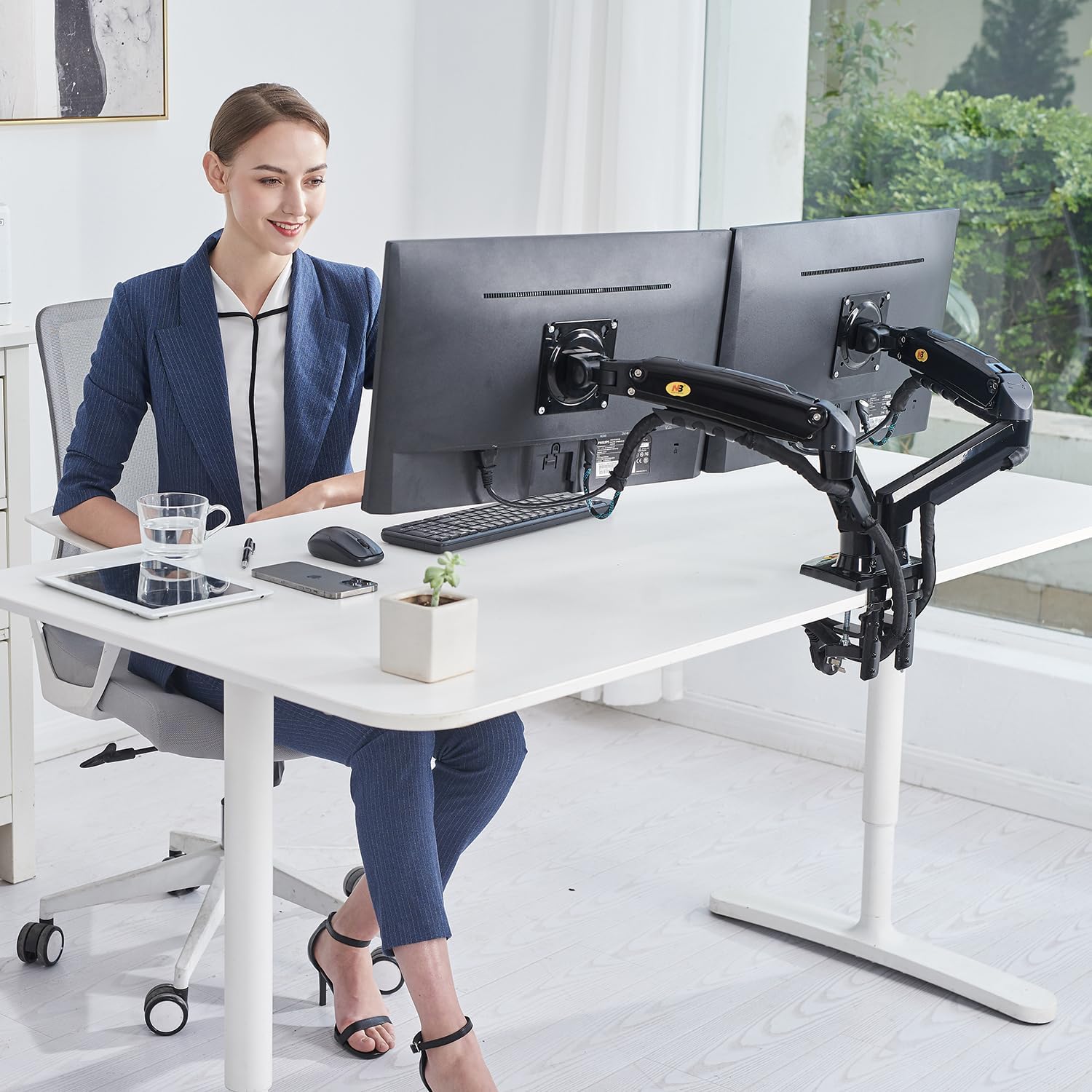 NB North Bayou Dual Monitor Mount, Full Motion Swivel Monitor Arm with Gas Spring for 17 - 27 Monitors - AHW Store