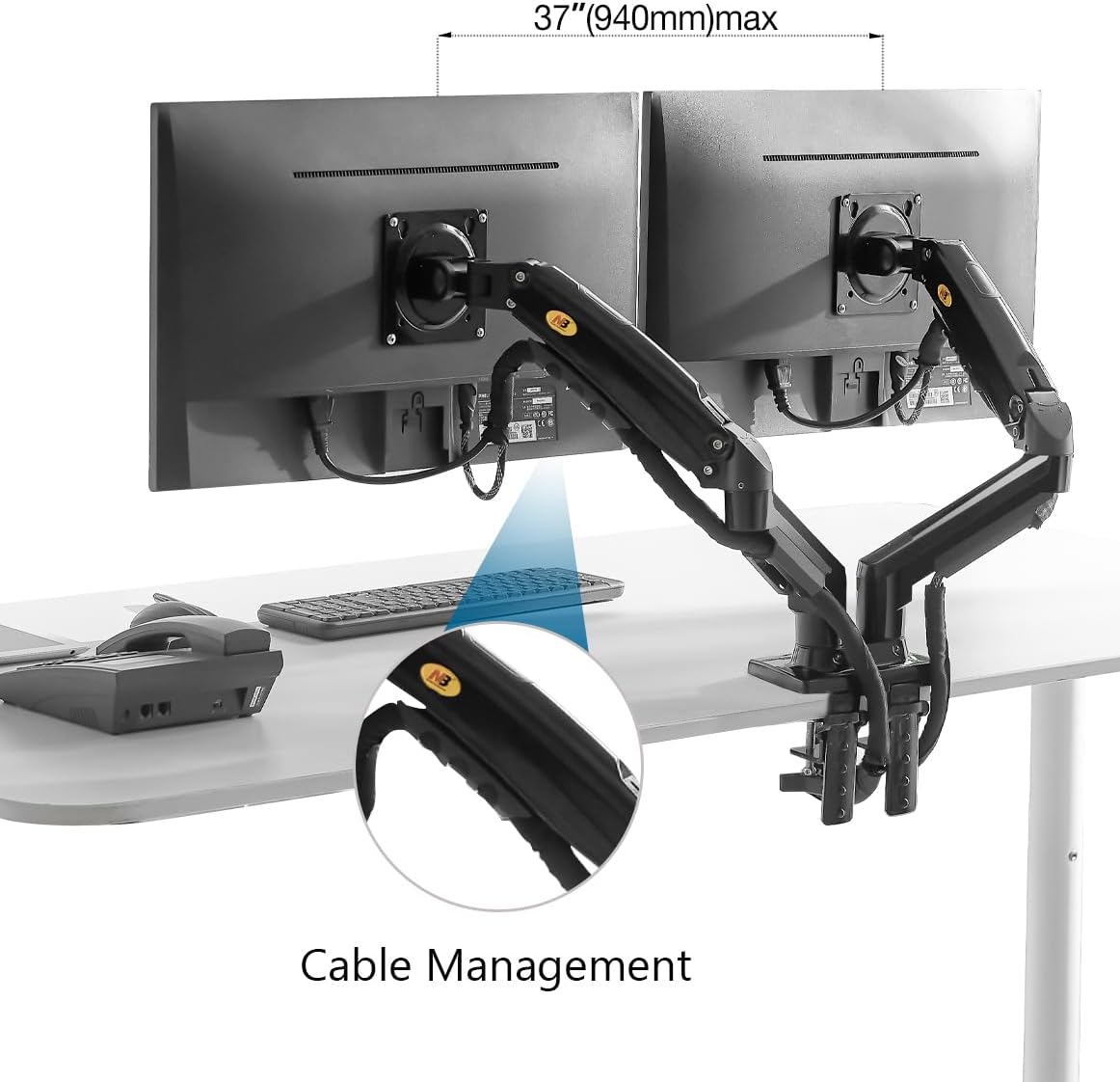 NB North Bayou Dual Monitor Mount, Full Motion Swivel Monitor Arm with Gas Spring for 17 - 27 Monitors - AHW Store