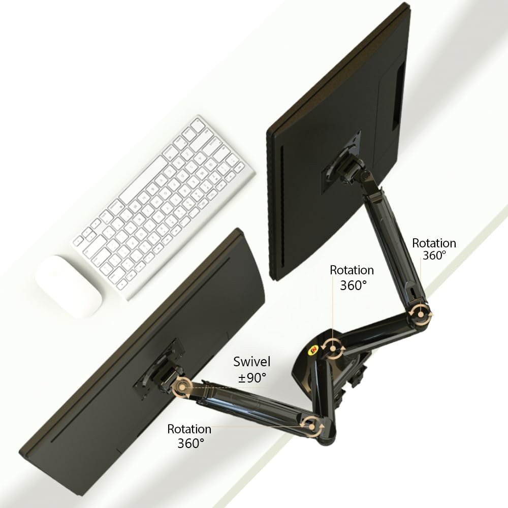 NB North Bayou Dual Monitor Mount, Full Motion Swivel Monitor Arm with Gas Spring for 17 - 27 Monitors - AHW Store