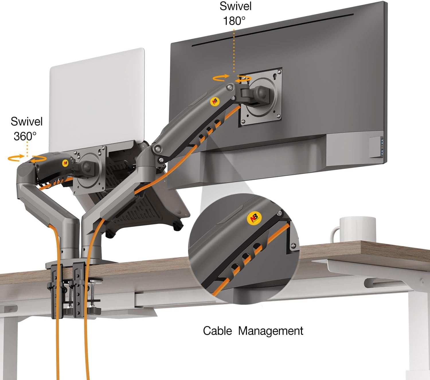 NB North Bayou F160 - FP Laptop Stand with Adjustable Shelf for 10 - 17 Notebook, Full Motion Arm with V - AHW Store