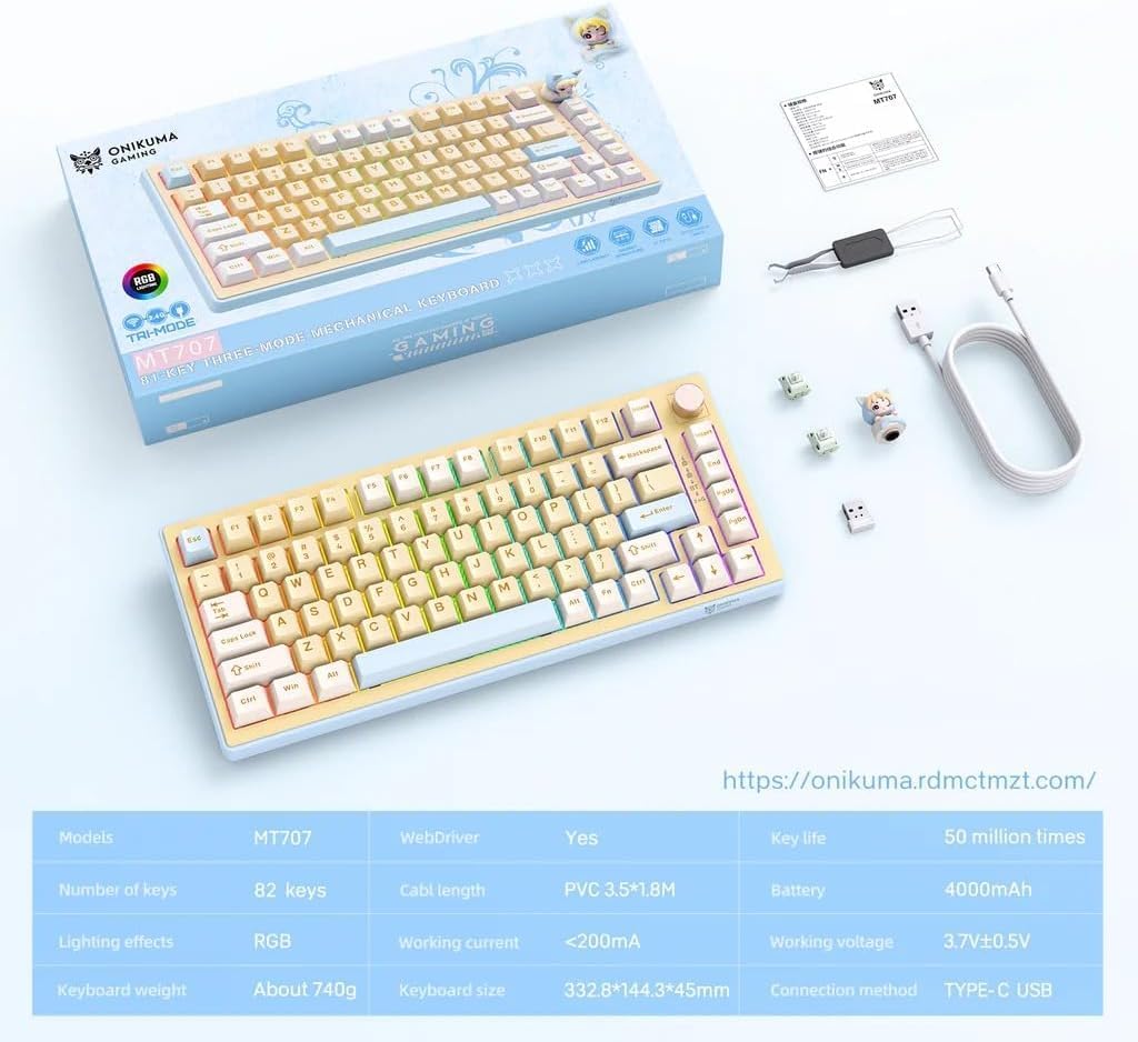 ONEKUMA MT707 Mechanical Gaming Keyboard RGB Backlight Durable Switches Full - Size Layout USB Wirelee - AHW Store