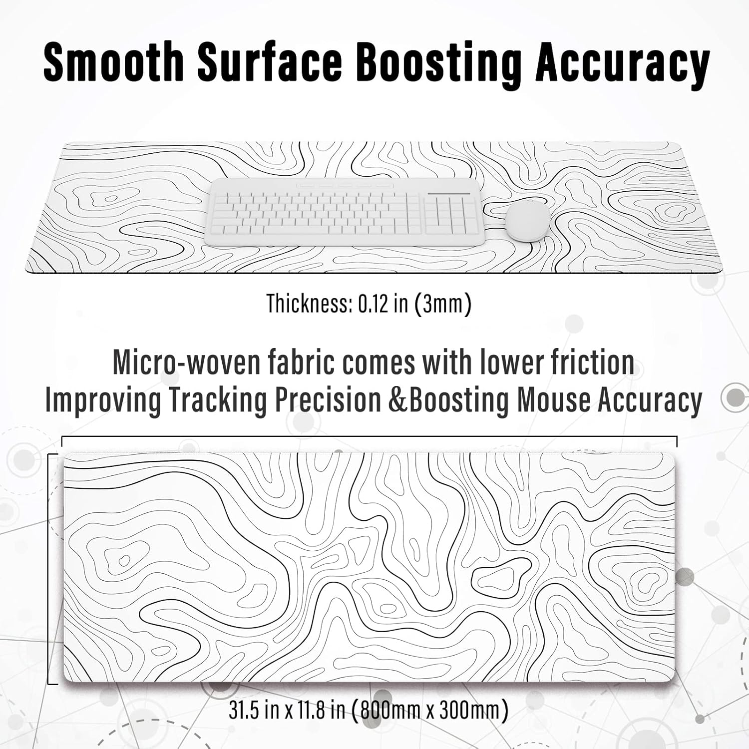 Ovenbird Large Gaming Mouse Pad with Stitched Edges, Minimalist Topographic Map Desk Mat, Extended X - AHW Store