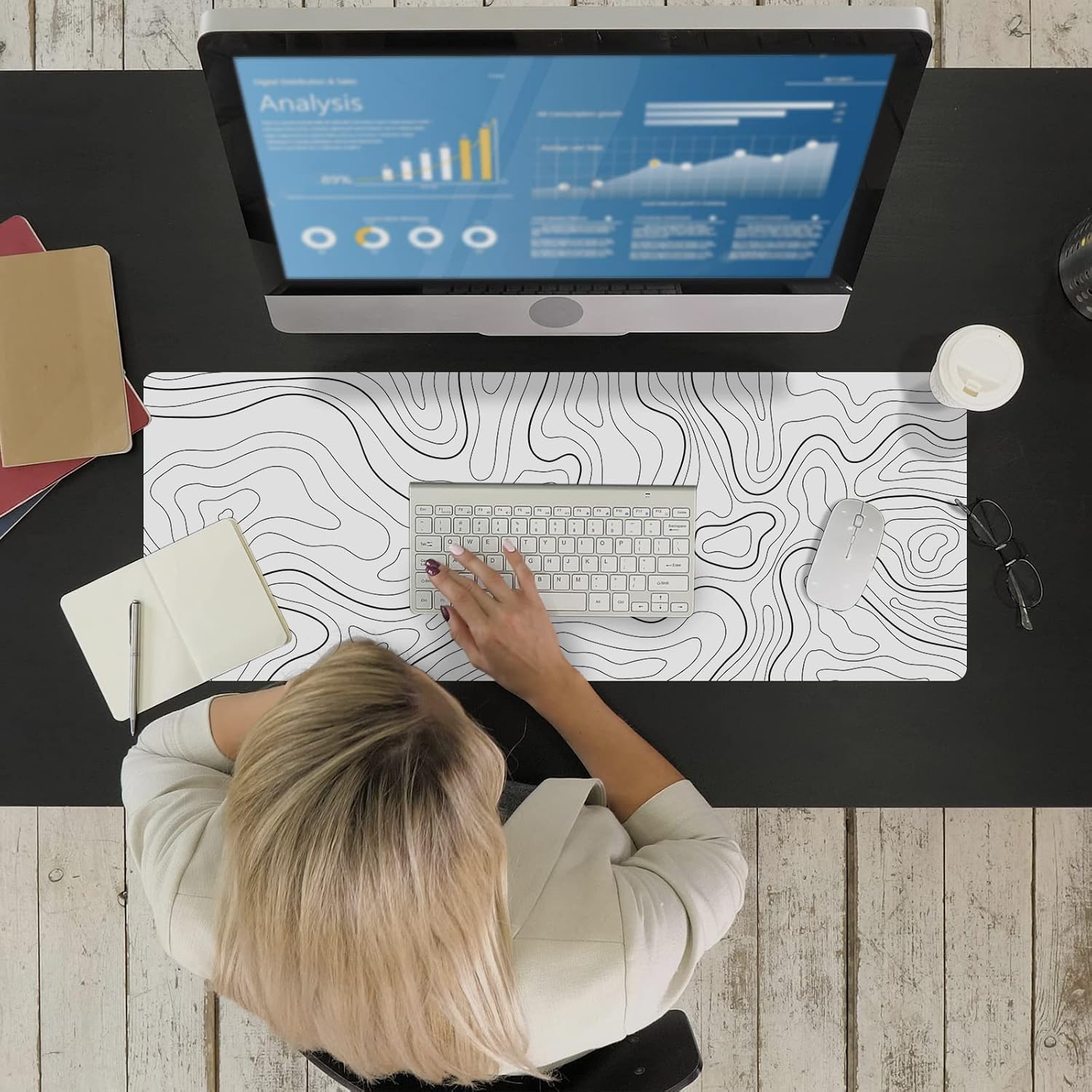 Ovenbird Large Gaming Mouse Pad with Stitched Edges, Minimalist Topographic Map Desk Mat, Extended X - AHW Store