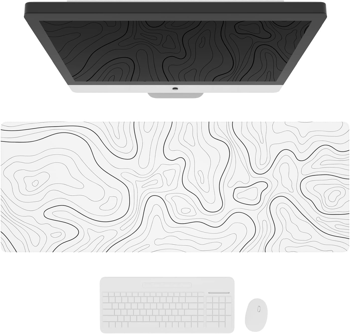 Ovenbird Large Gaming Mouse Pad with Stitched Edges, Minimalist Topographic Map Desk Mat, Extended X - AHW Store