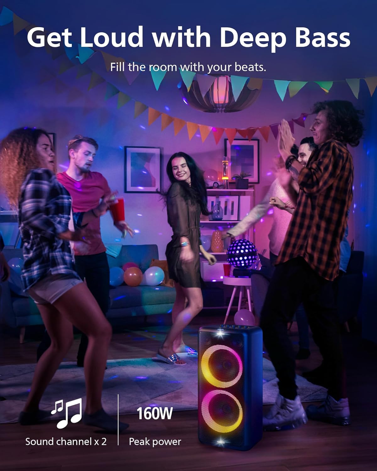 Philips X5206 Bluetooth Party Speaker with Extra bass, Up to 14 Hours Battery, Party Lights and Kara - AHW Store