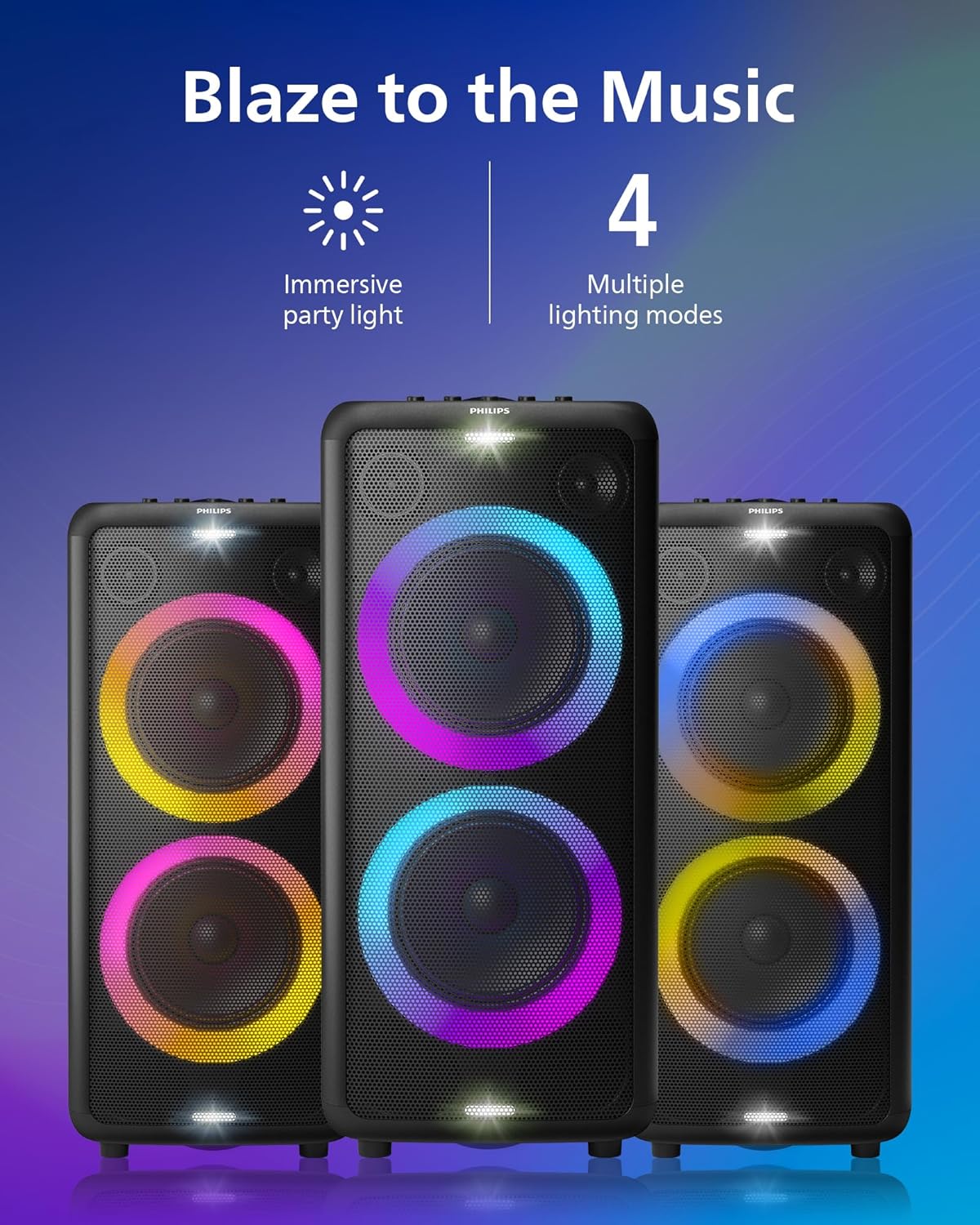 Philips X5206 Bluetooth Party Speaker with Extra bass, Up to 14 Hours Battery, Party Lights and Kara - AHW Store