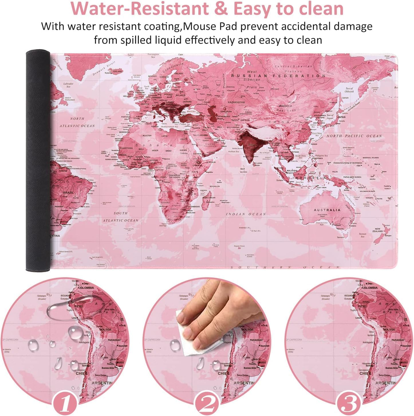 Pink World Map Gaming Mouse Pad 70x30cm - AHW Store